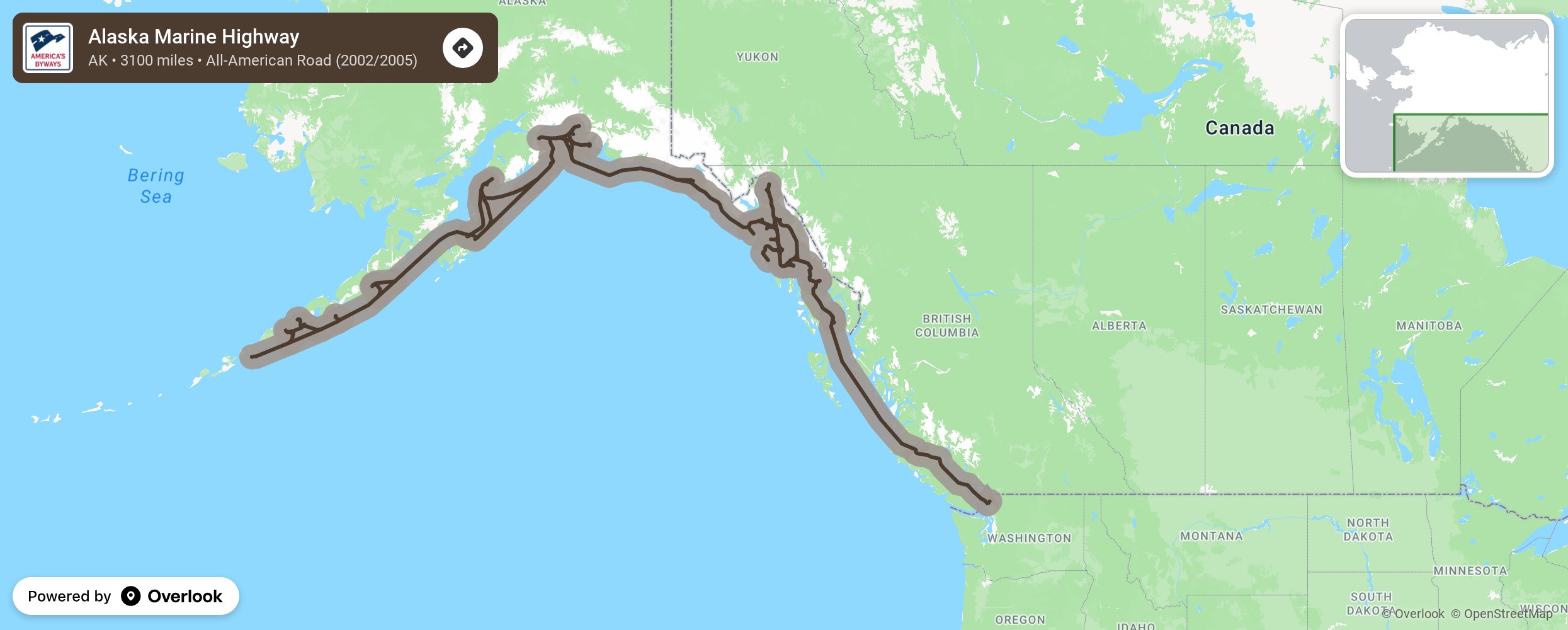 Map of Alaska Marine Highway - scenic route