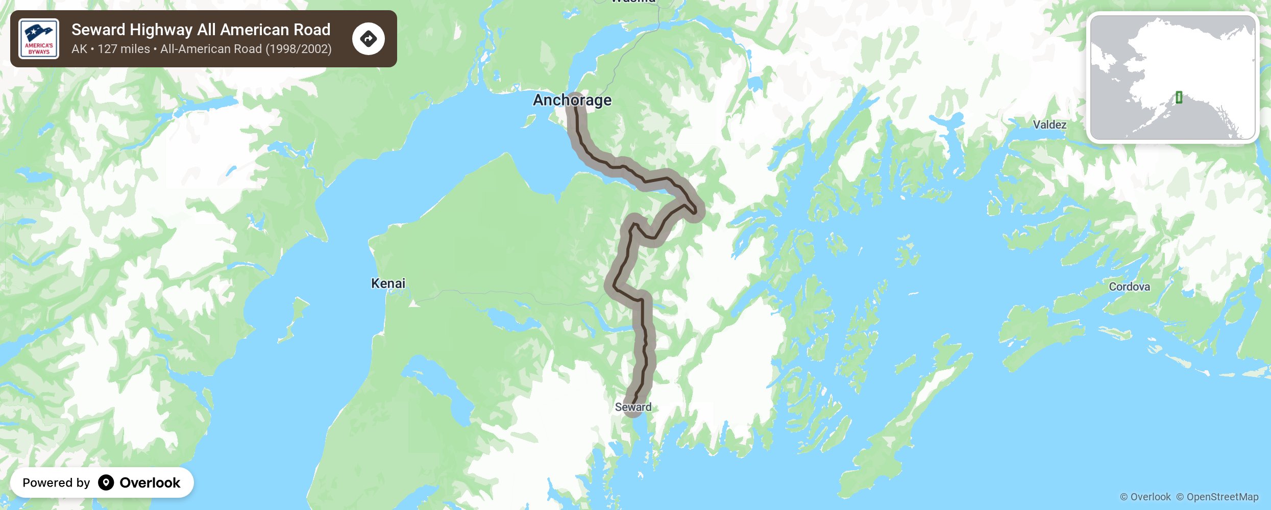 Map of Seward Highway All American Road - scenic route