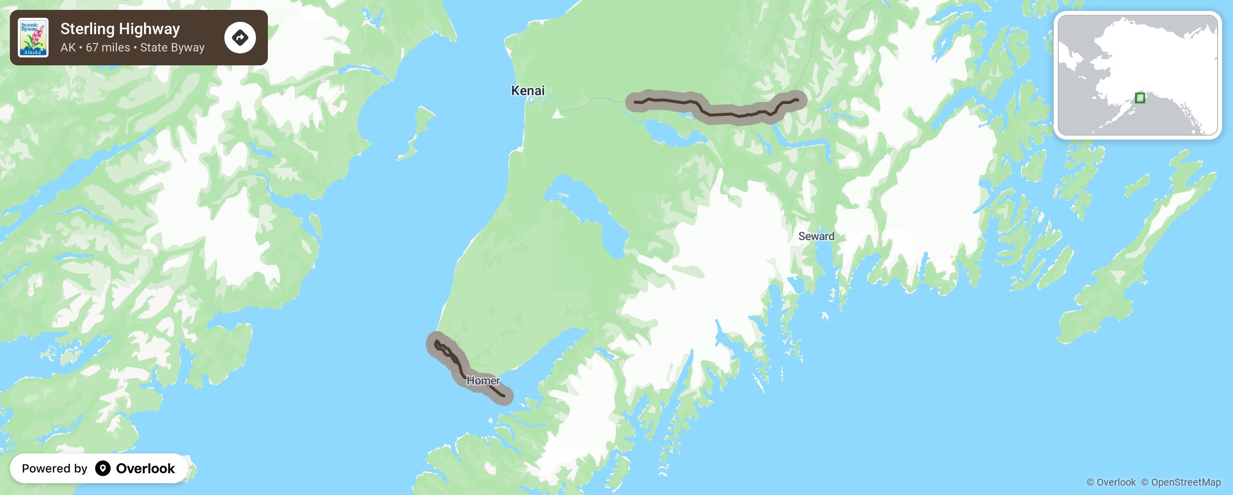 Map of Sterling Highway - scenic route