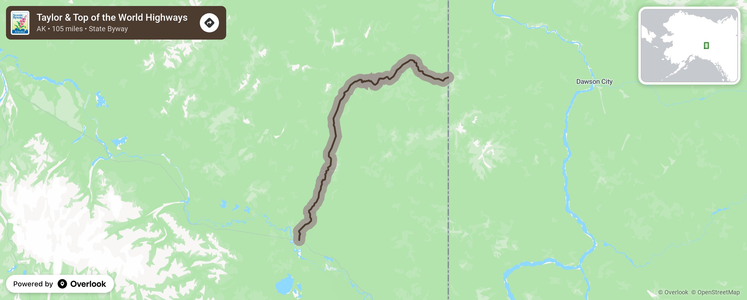 Map of Taylor & Top of the World Highways - scenic route