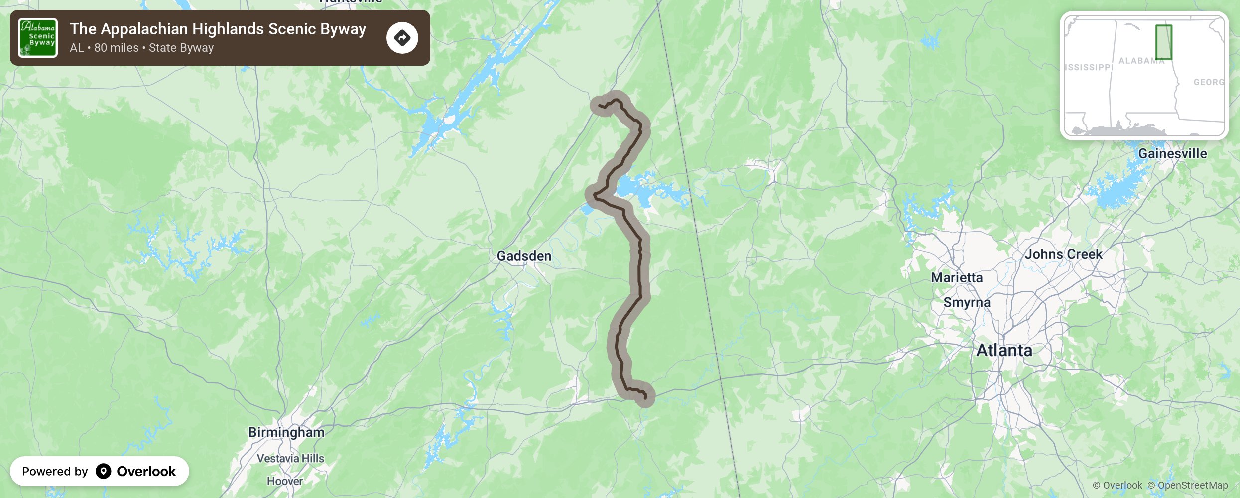 Map of The Appalachian Highlands Scenic Byway - scenic route