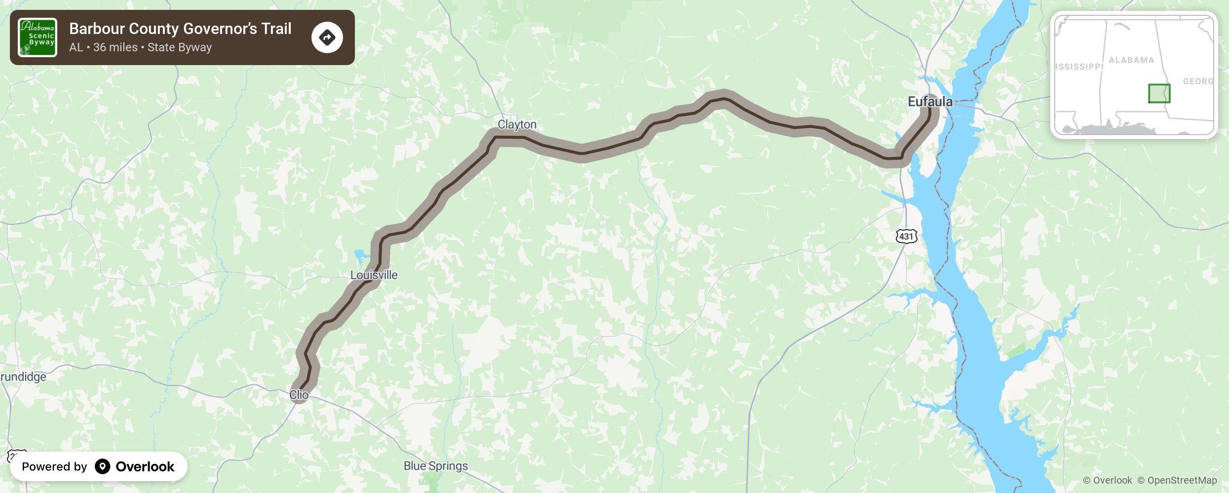 Map of Barbour County Governor’s Trail - scenic route