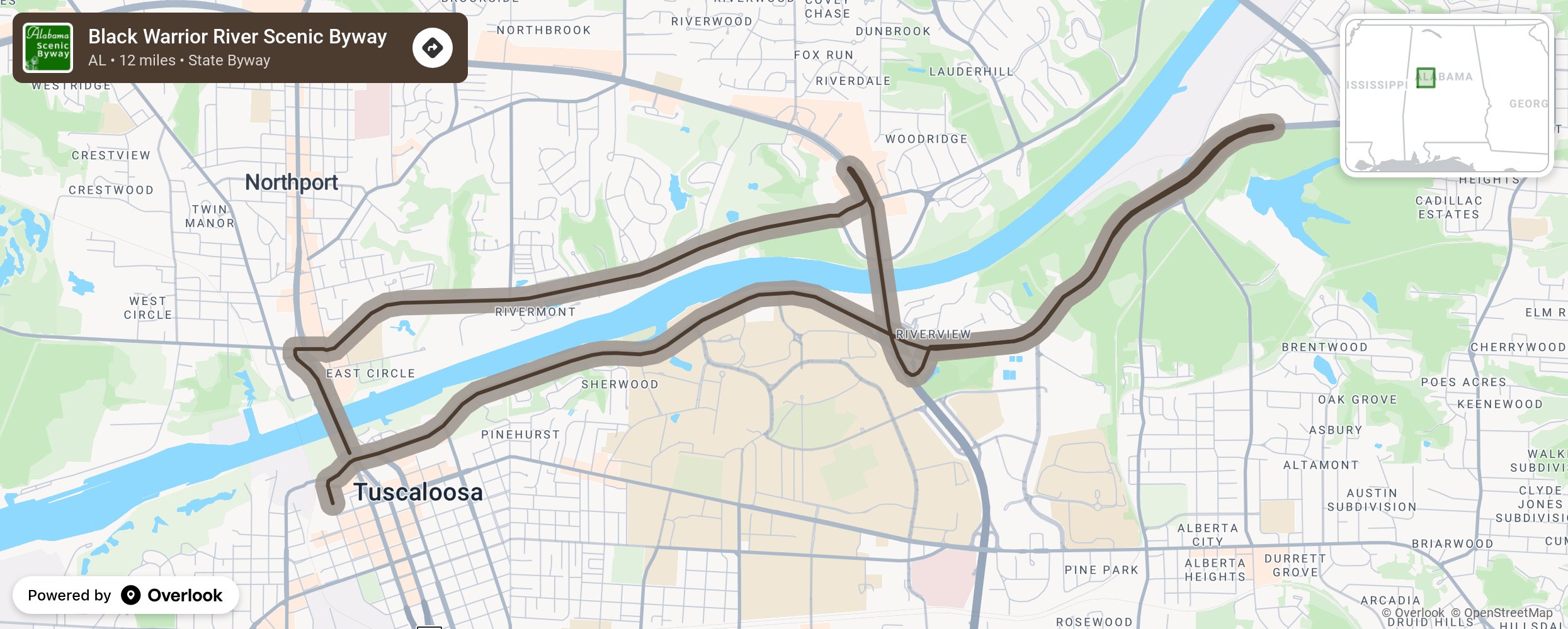 Map of Black Warrior River Scenic Byway - scenic route