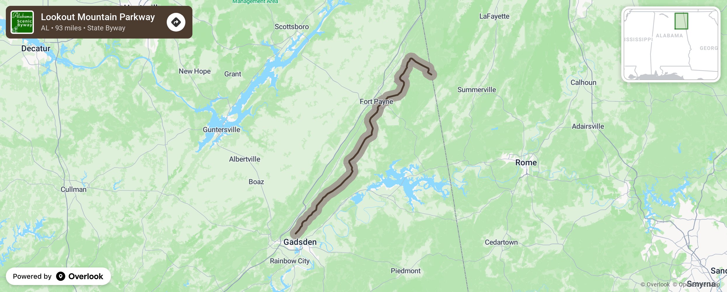 Map of Lookout Mountain Parkway - scenic route