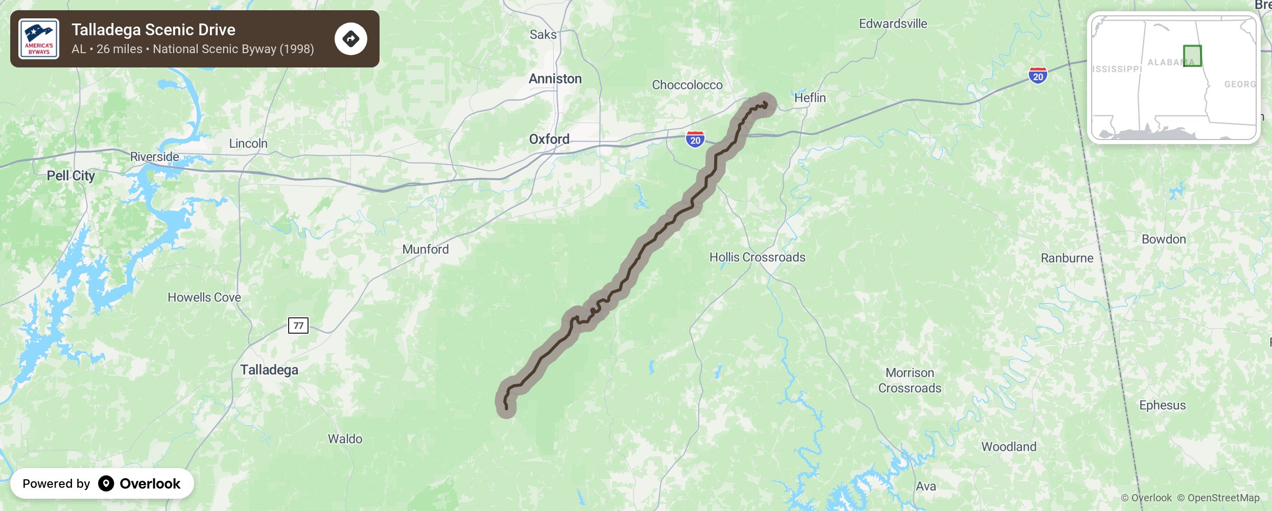 Map of Talladega Scenic Drive - scenic route