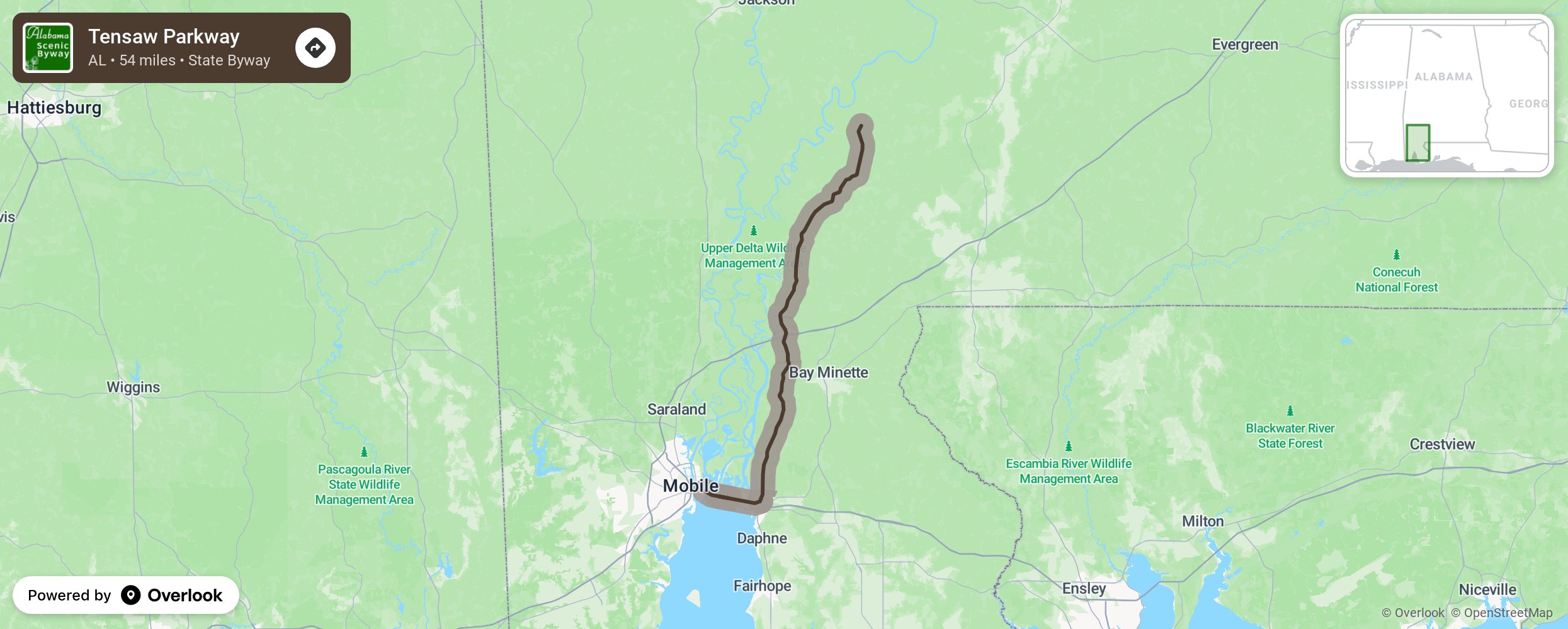 Map of Tensaw Parkway - scenic route