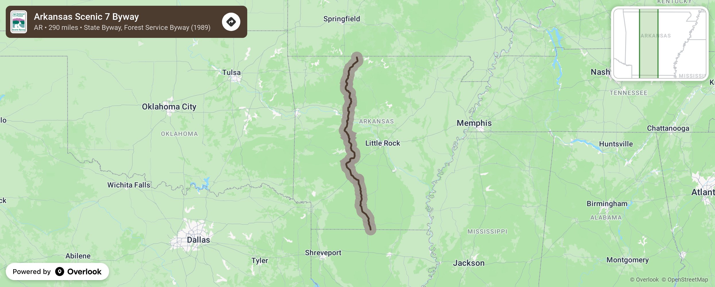 Map of Arkansas Scenic 7 Byway - scenic route