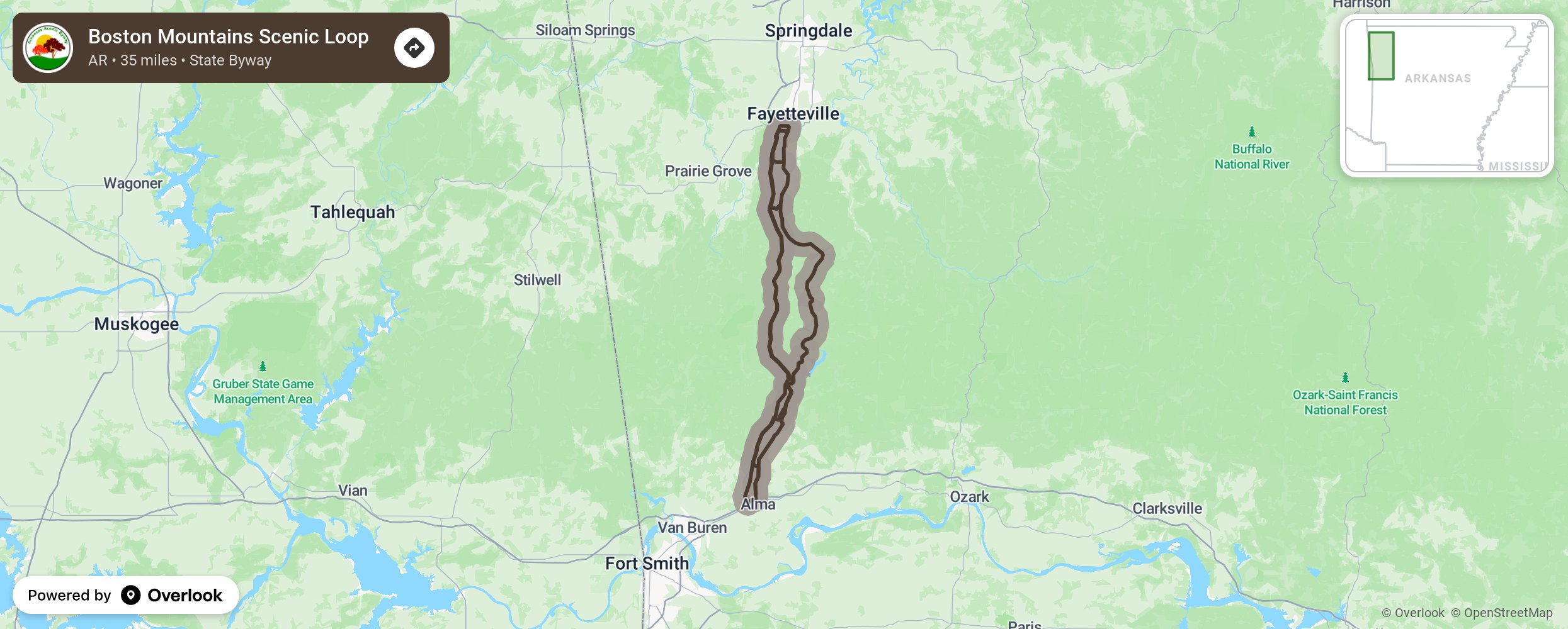 Map of Boston Mountains Scenic Loop - scenic route