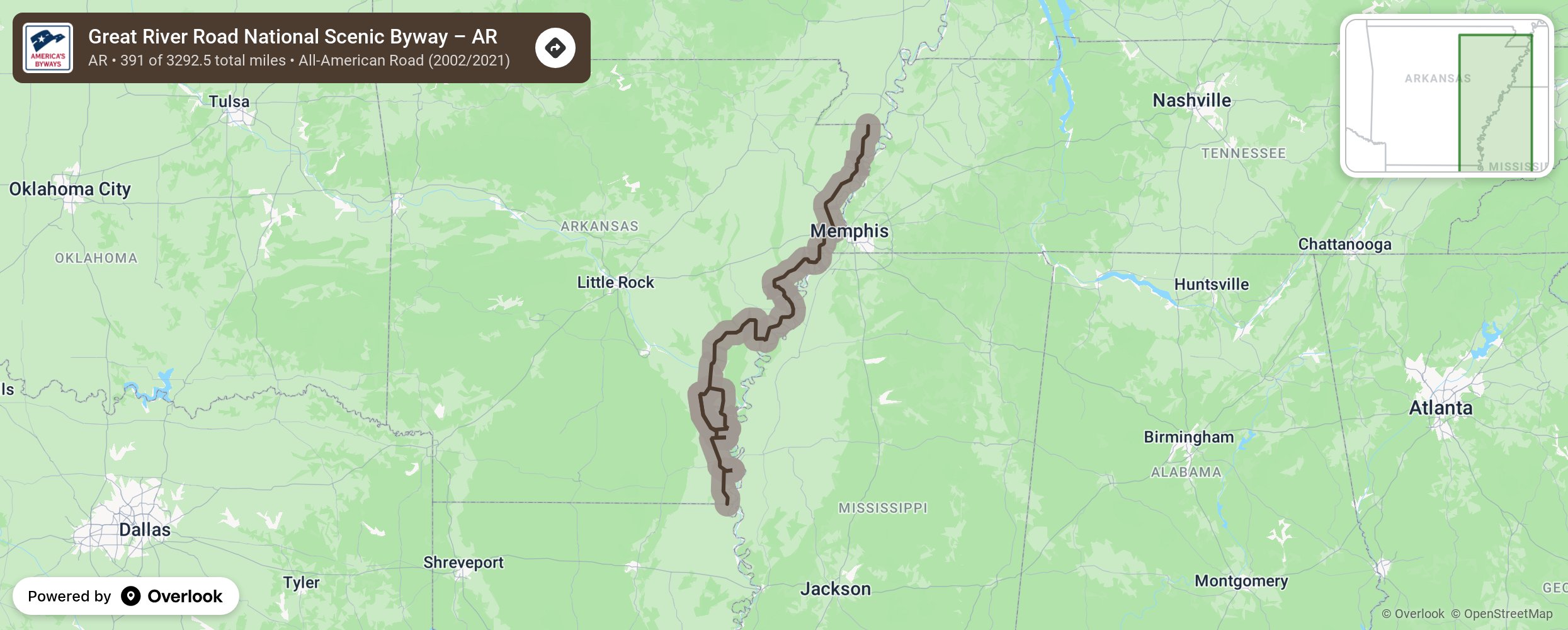 Map of Great River Road National Scenic Byway – AR - scenic route