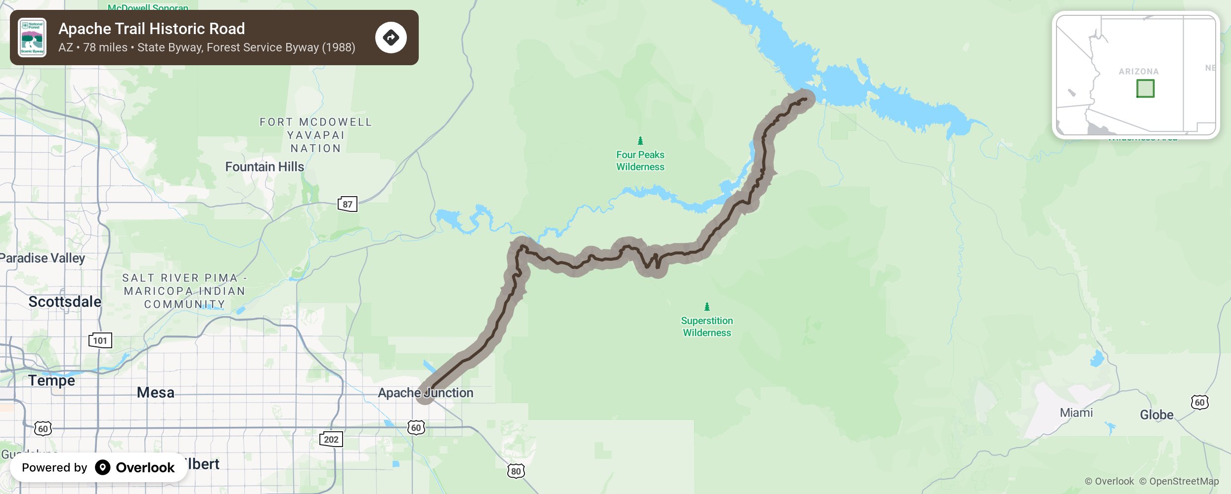 Map of Apache Trail Historic Road - scenic route