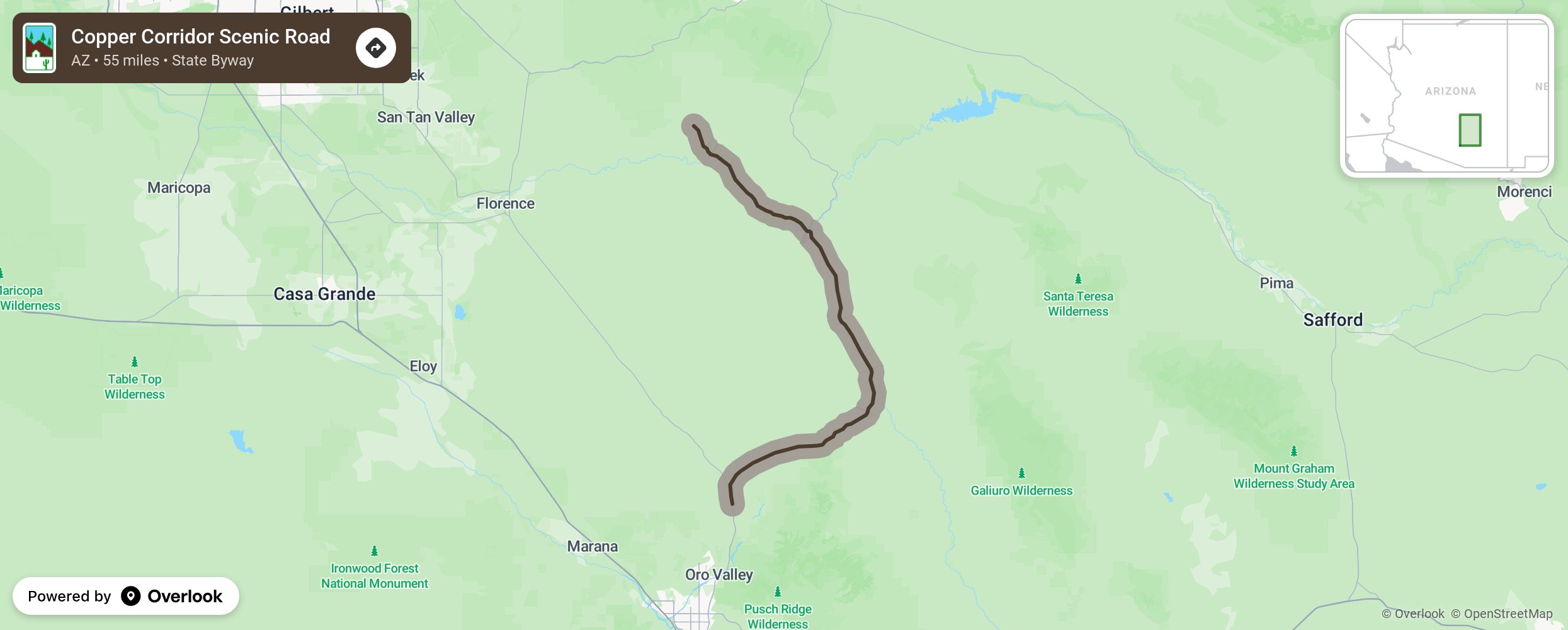 Map of Copper Corridor Scenic Road - scenic route