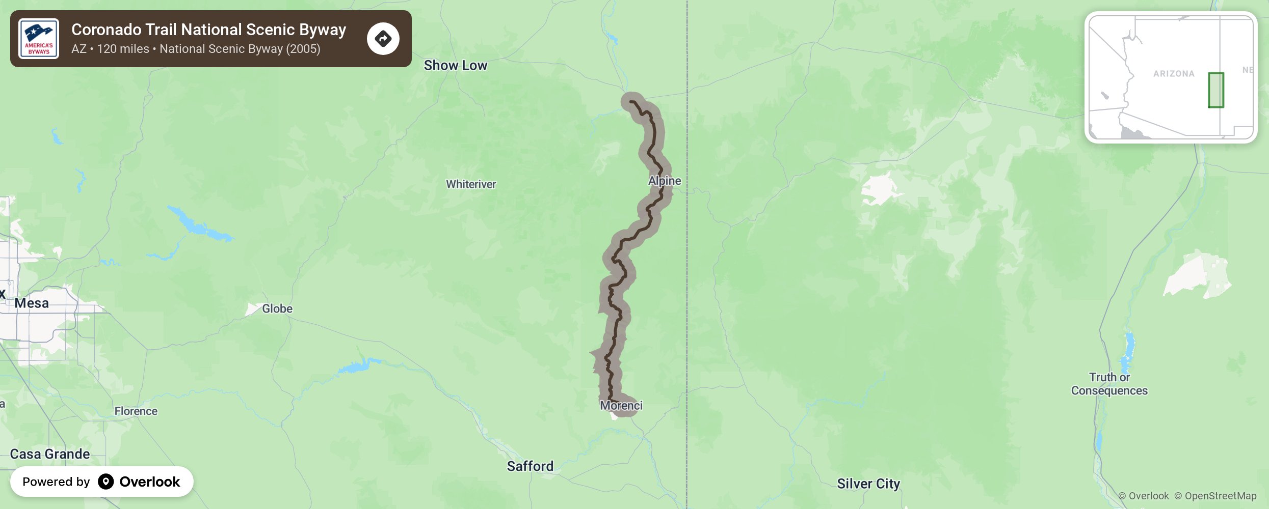 Map of Coronado Trail National Scenic Byway - scenic route