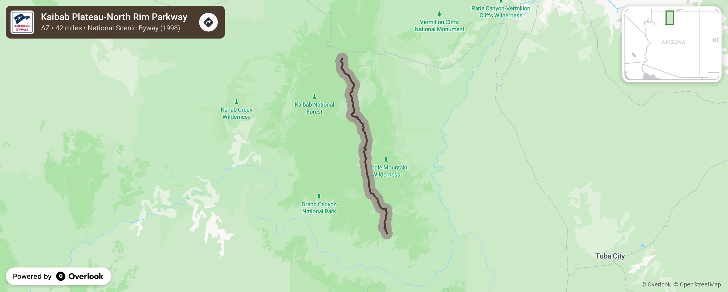 Map of Kaibab Plateau-North Rim Parkway - scenic route