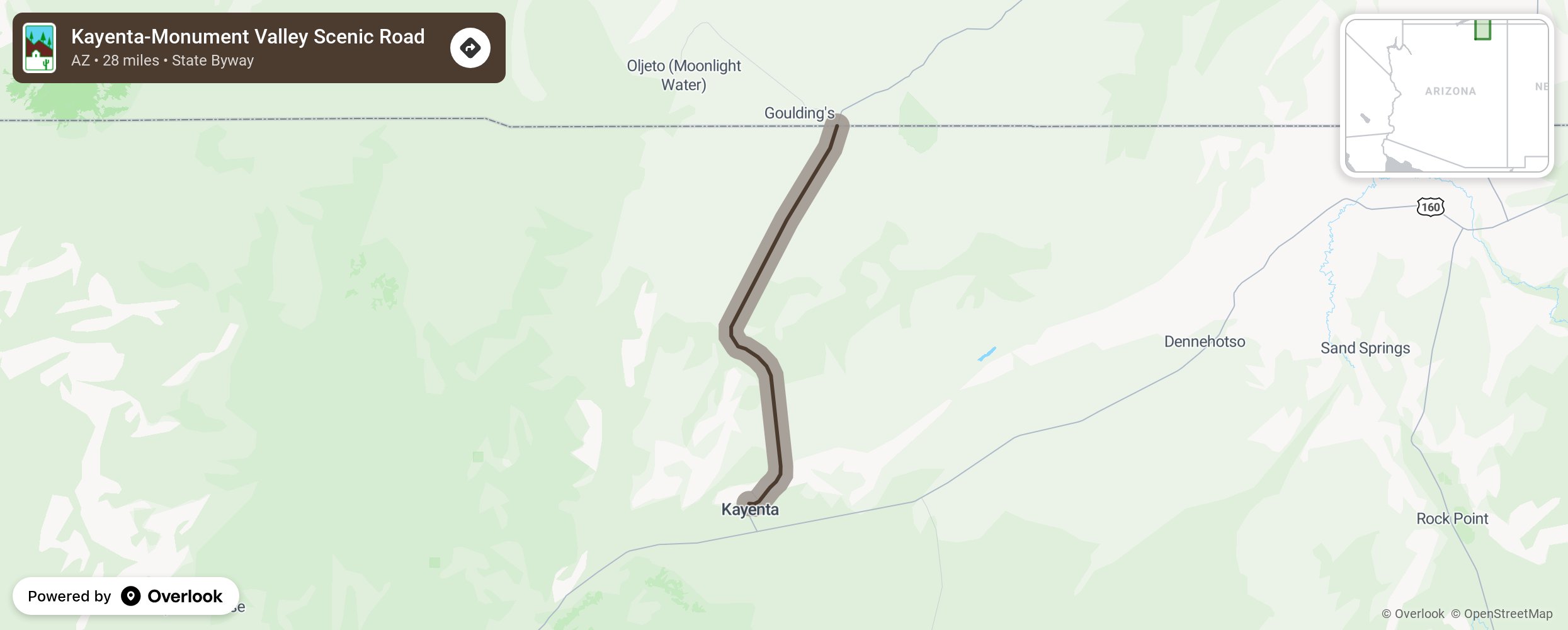 Map of Kayenta-Monument Valley Scenic Road - scenic route