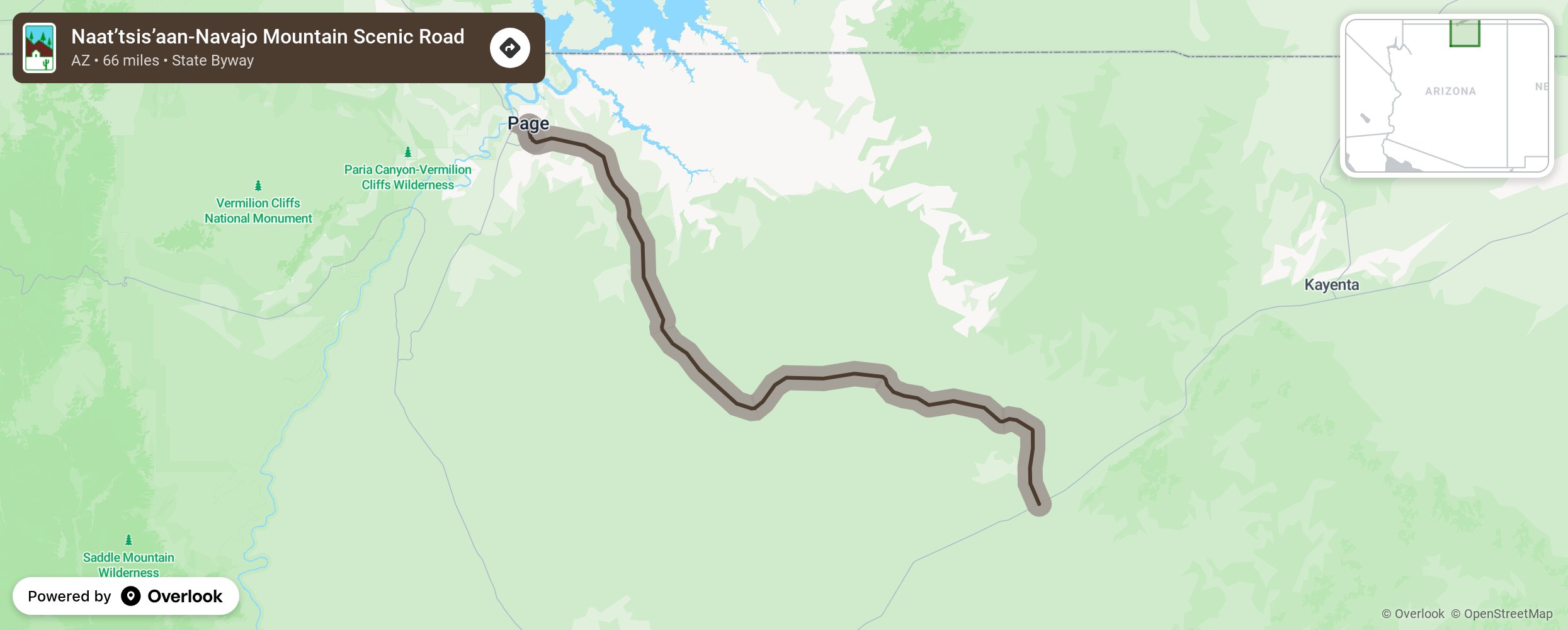 Map of Naat’tsis’aan-Navajo Mountain Scenic Road - scenic route