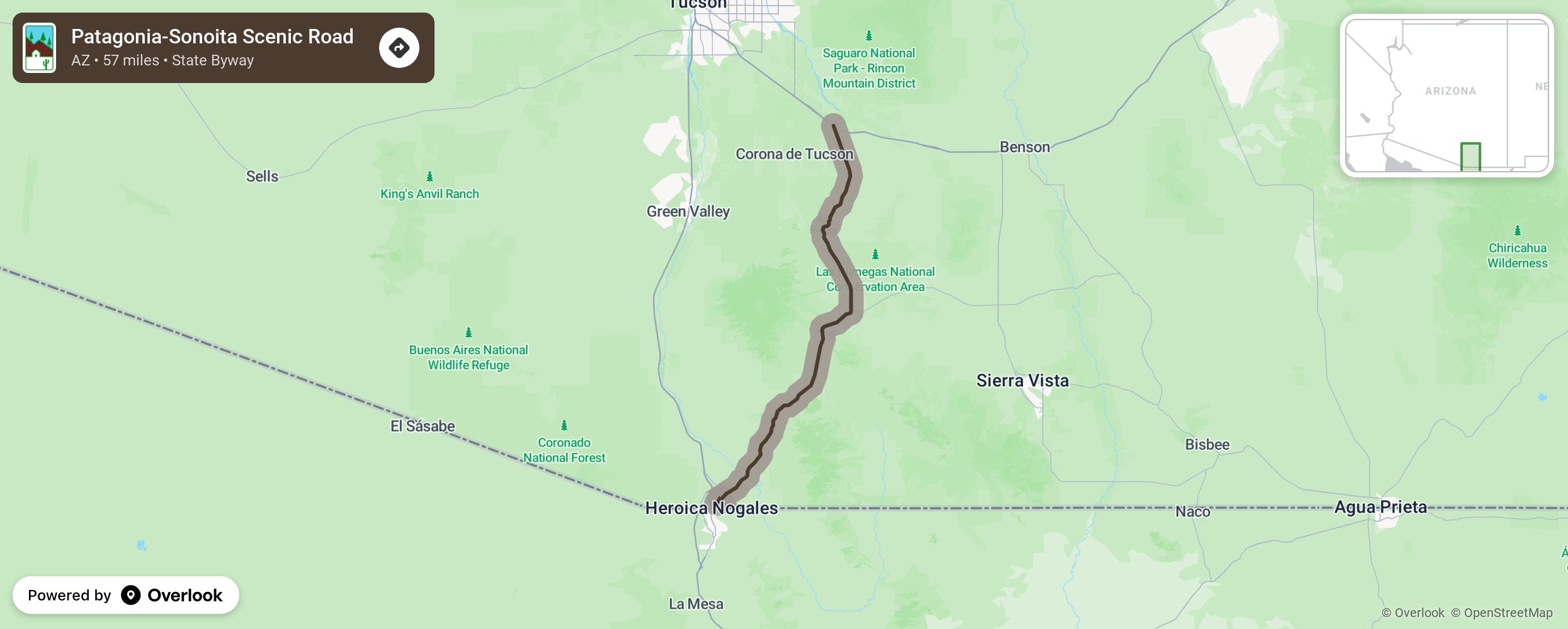 Map of Patagonia-Sonoita Scenic Road - scenic route