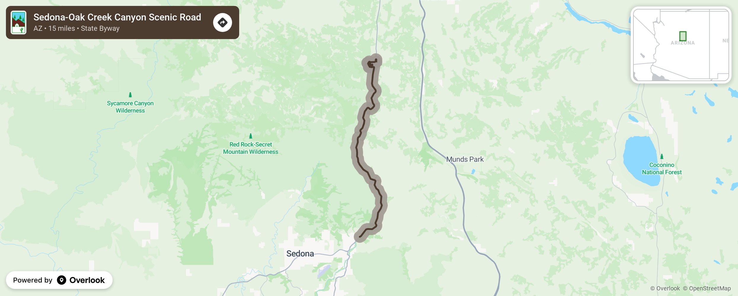 Map of Sedona-Oak Creek Canyon Scenic Road - scenic route