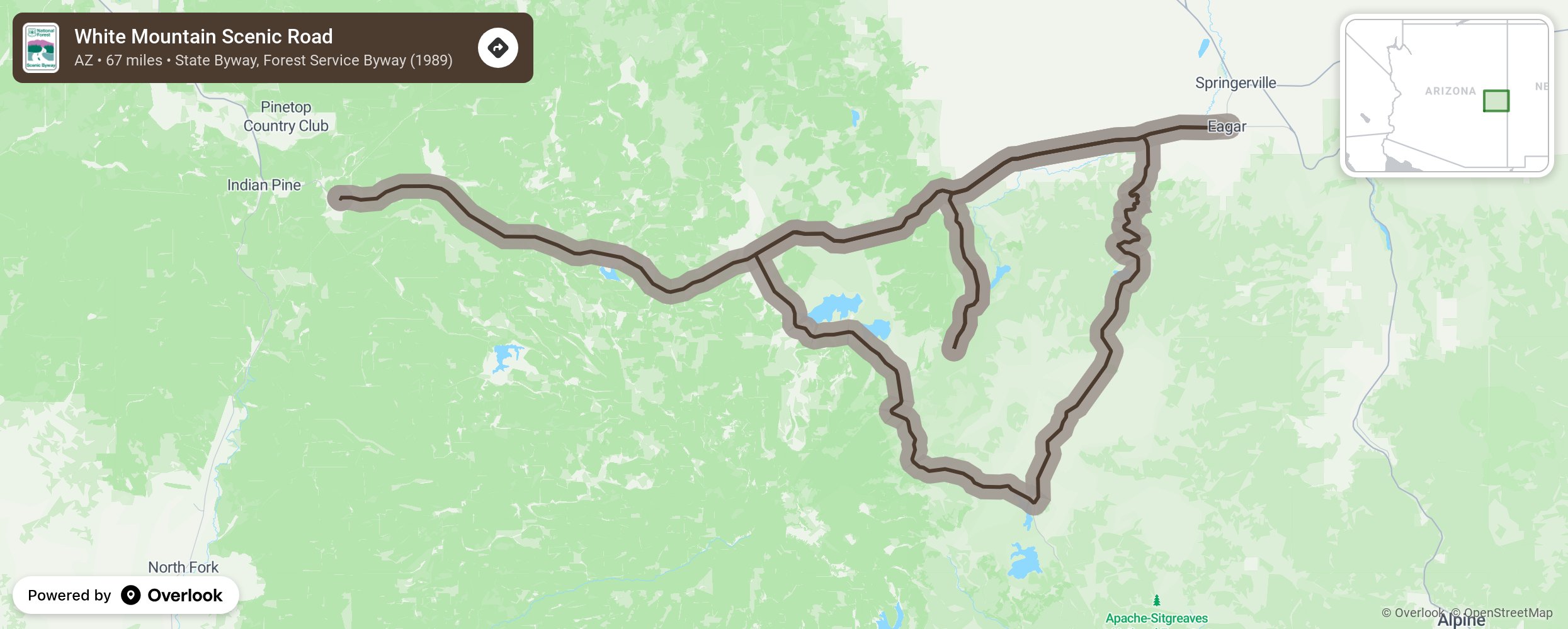 Map of White Mountain Scenic Road - scenic route