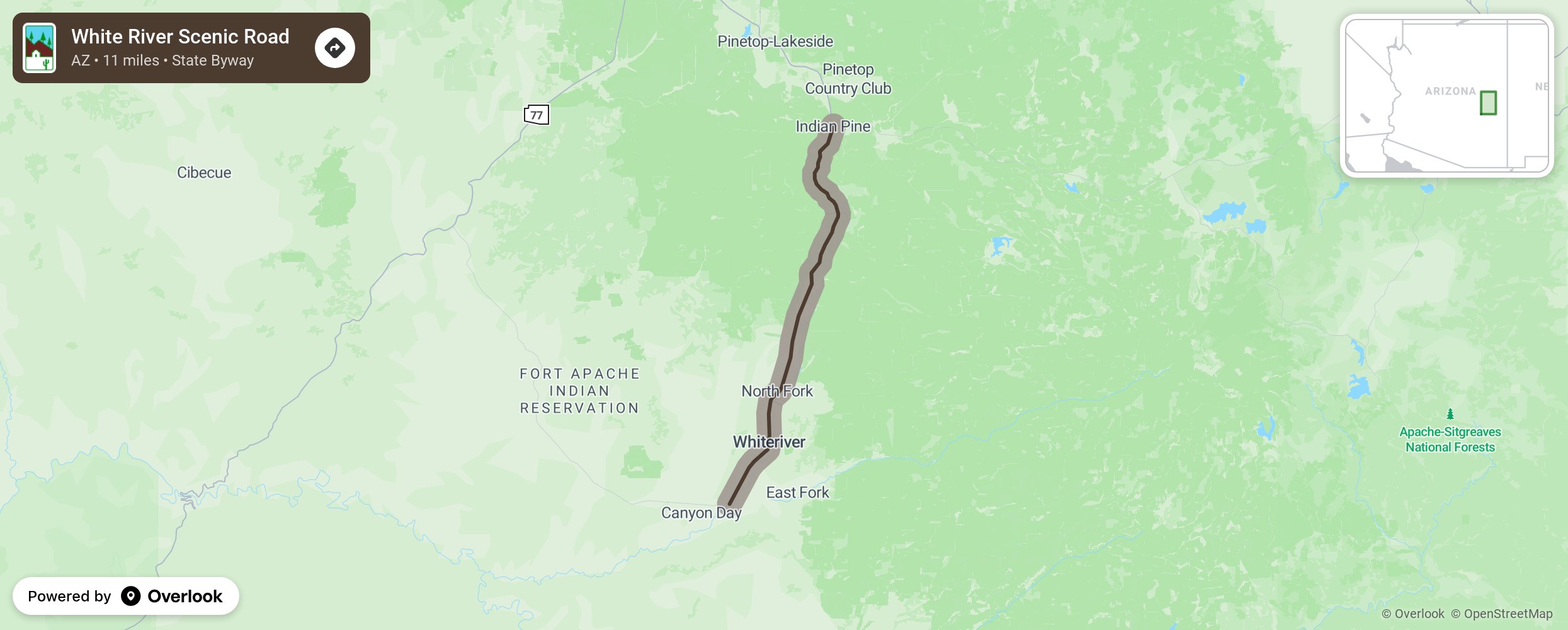 Map of White River Scenic Road - scenic route