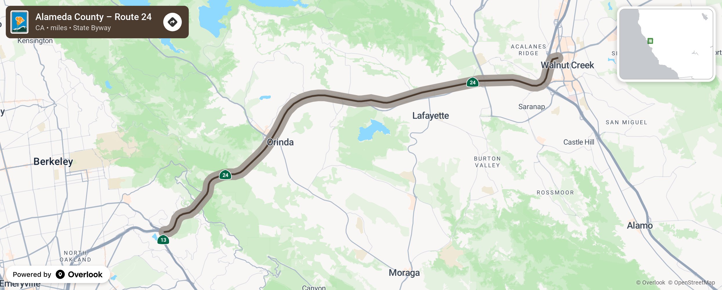 Map of Alameda County – Route 24 - scenic route