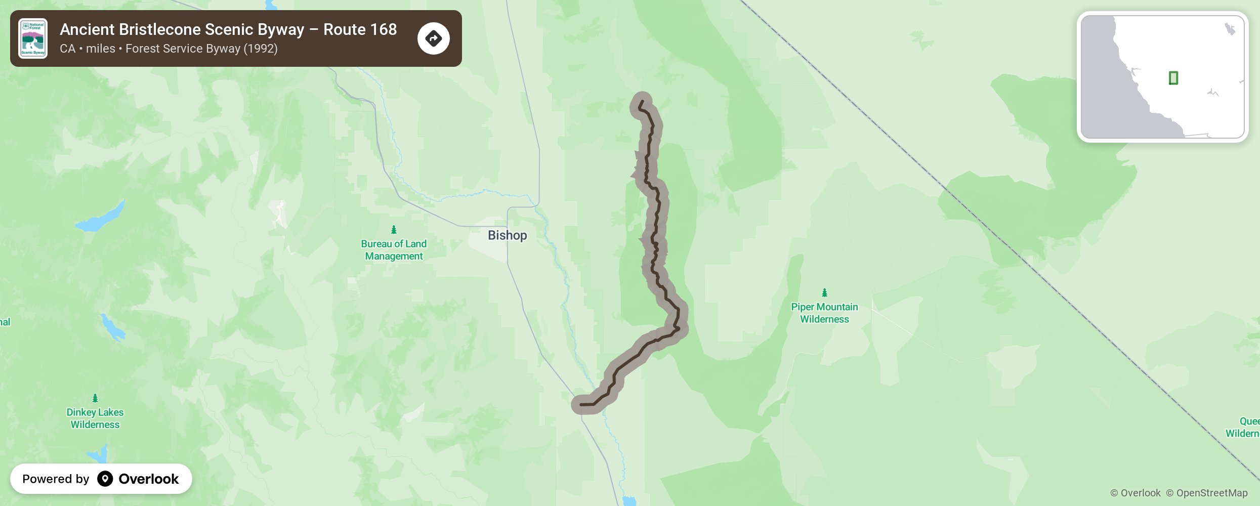 Map of Ancient Bristlecone Scenic Byway – Route 168 - scenic route