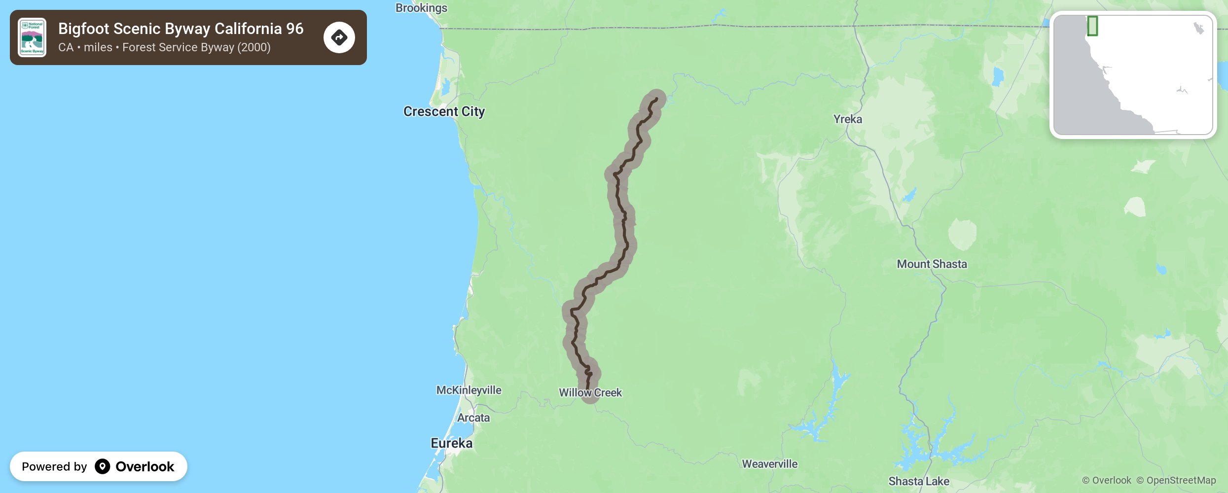 Map of Bigfoot Scenic Byway California 96 - scenic route