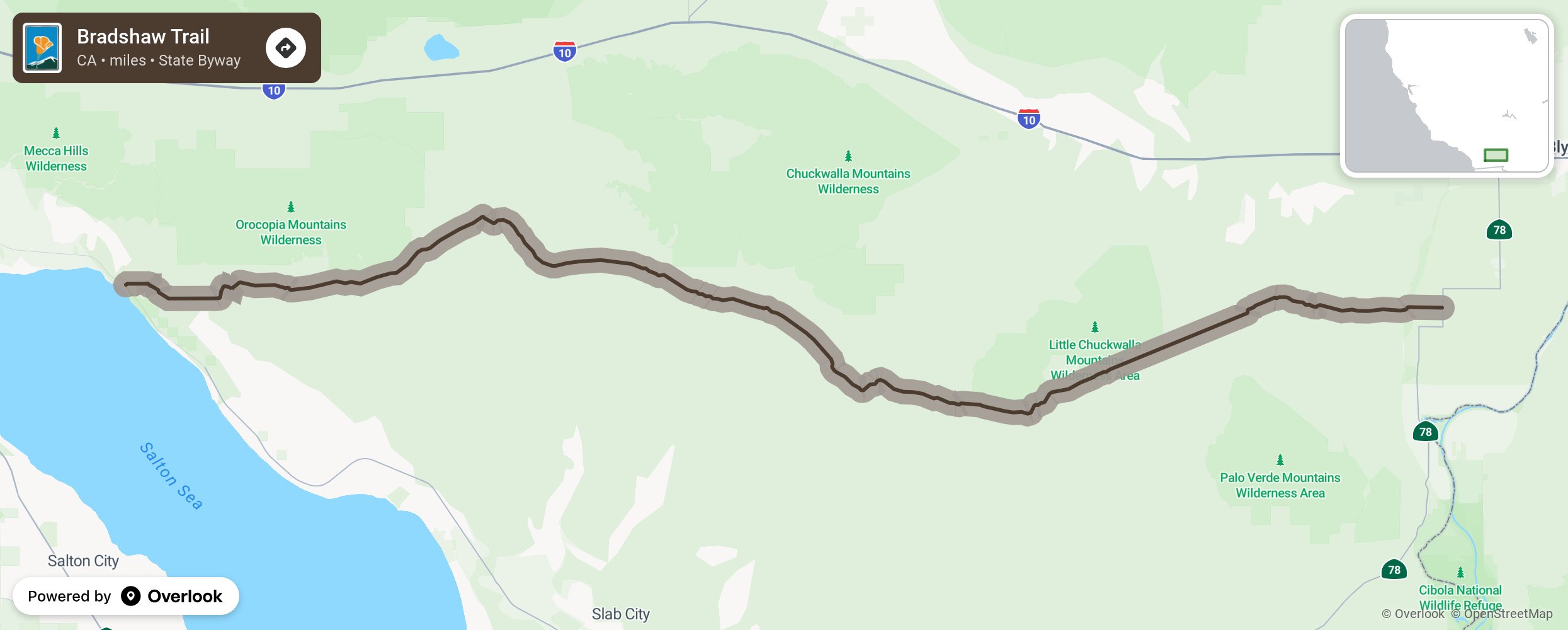 Map of Bradshaw Trail - scenic route