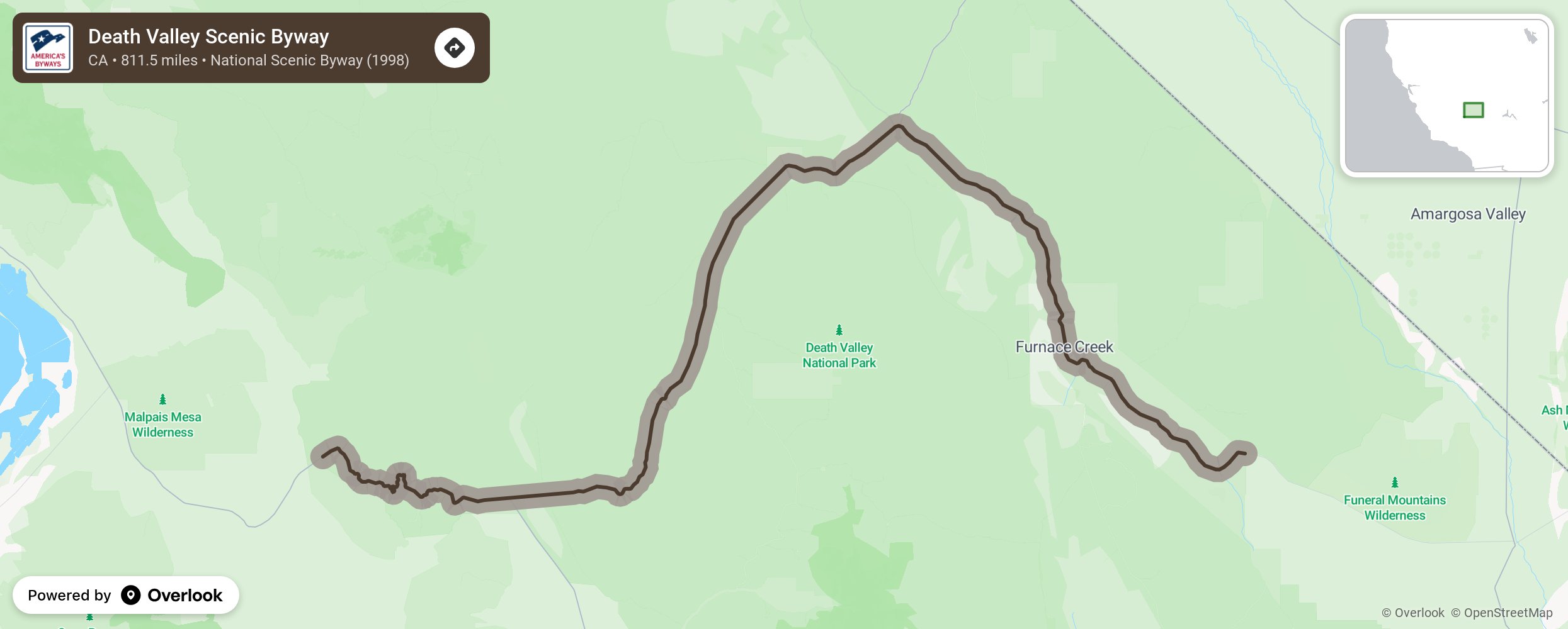 Map of Death Valley Scenic Byway - scenic route