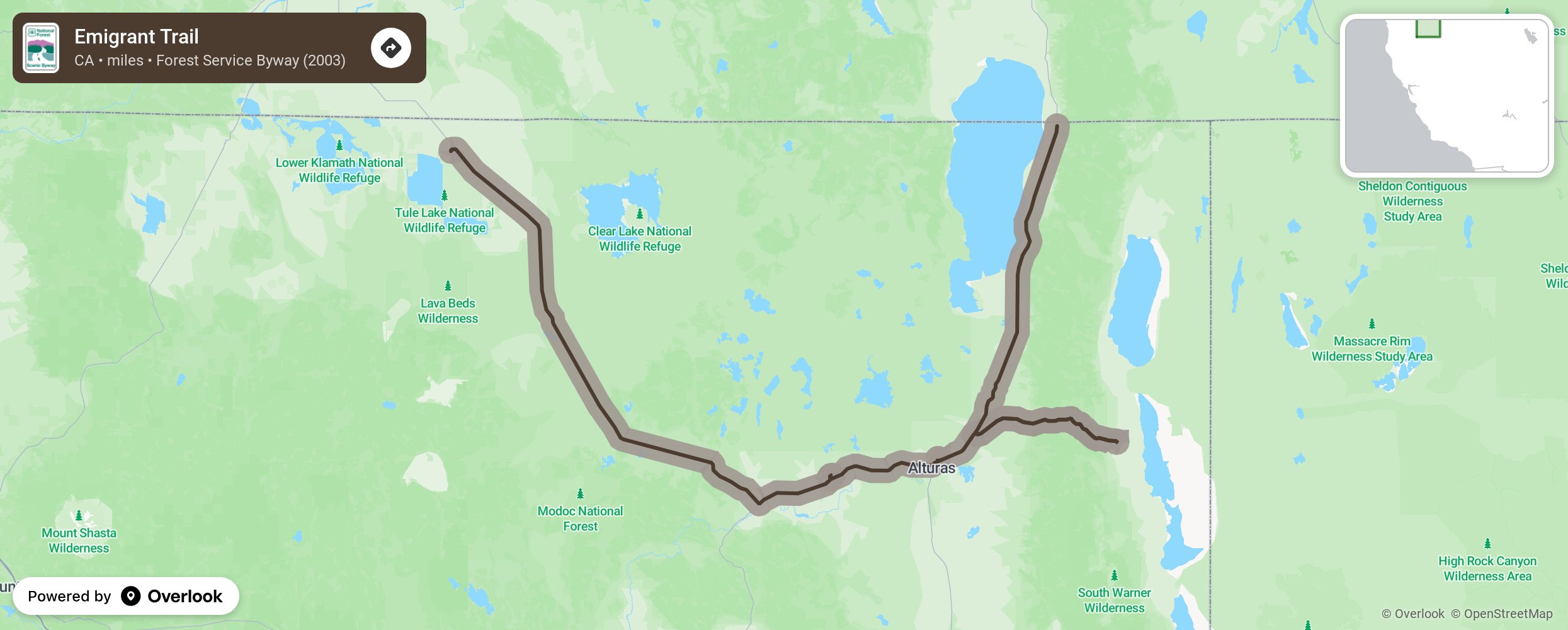 Map of Emigrant Trail - scenic route