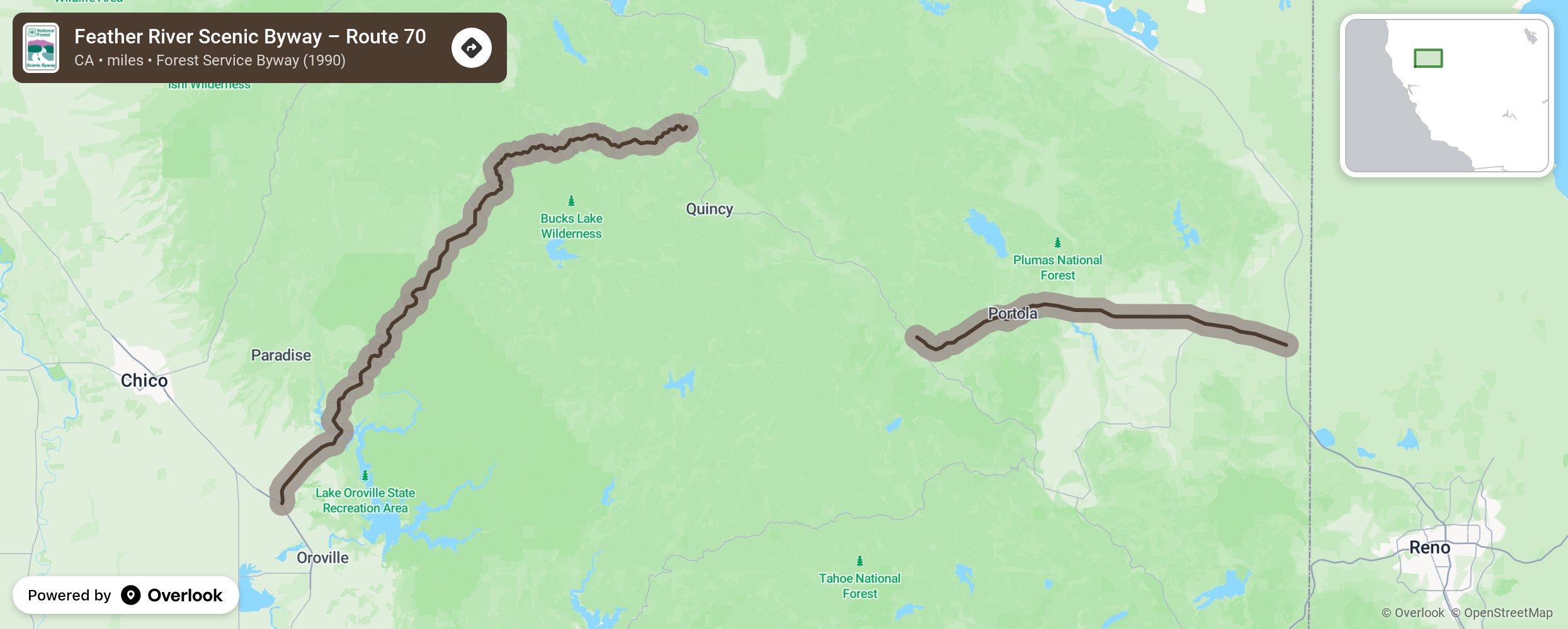 Map of Feather River Scenic Byway – Route 70 - scenic route