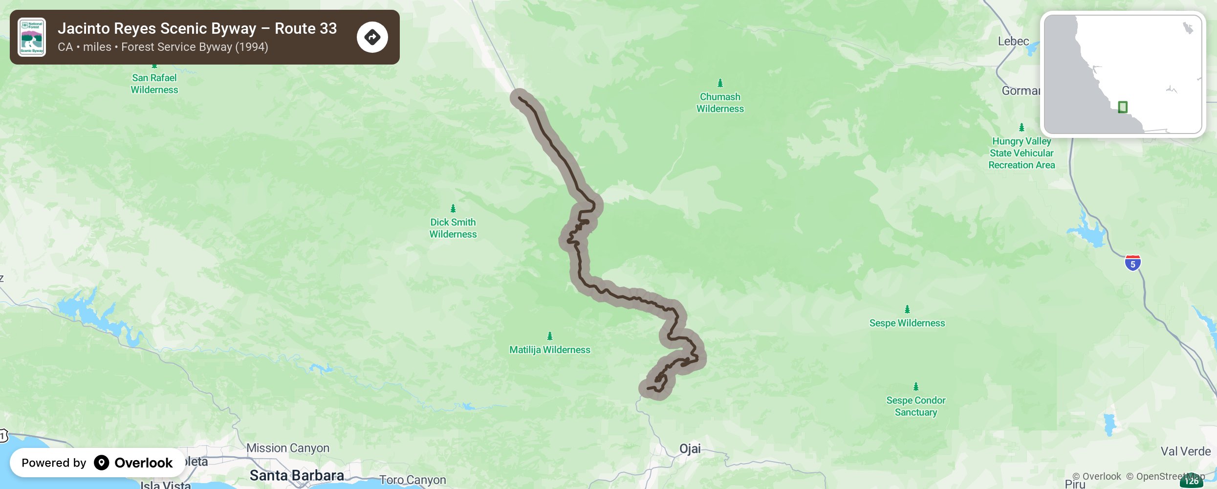 Map of Jacinto Reyes Scenic Byway – Route 33 - scenic route