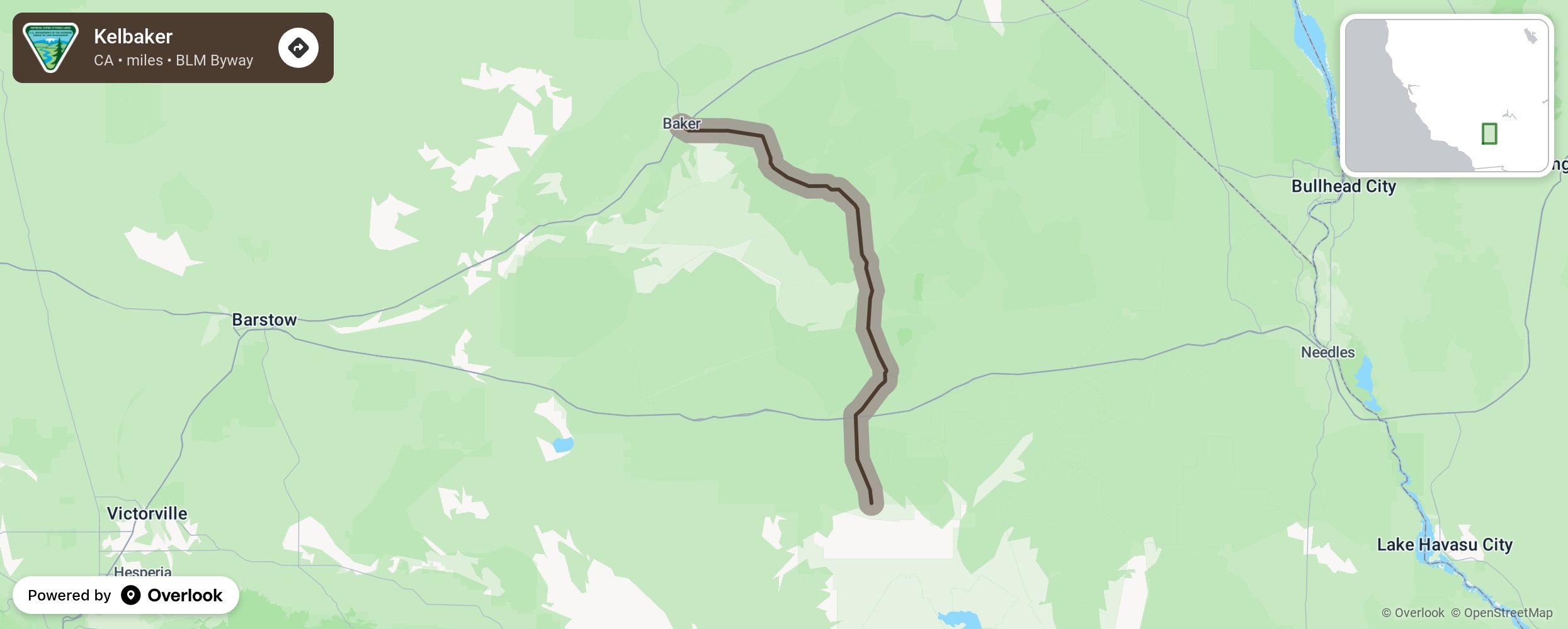 Map of Kelbaker - scenic route