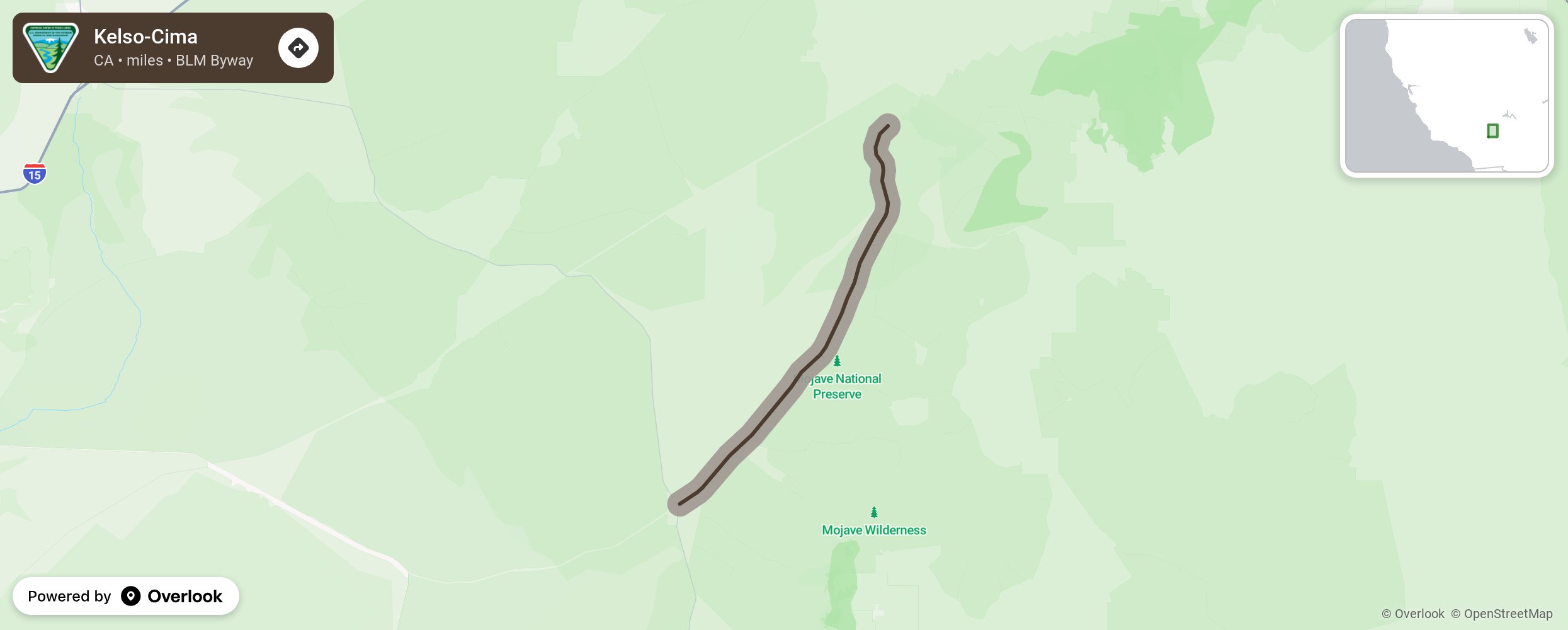 Map of Kelso-Cima - scenic route