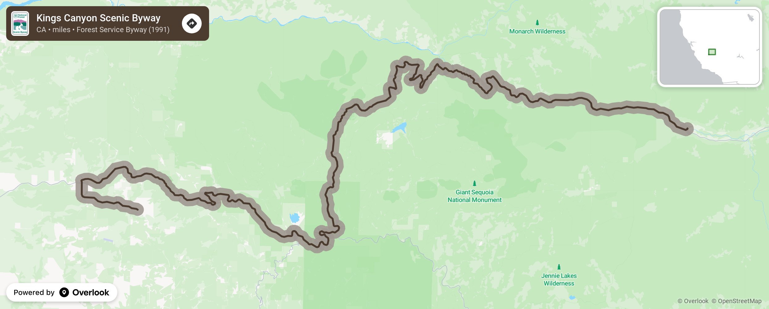 Map of Kings Canyon Scenic Byway - scenic route