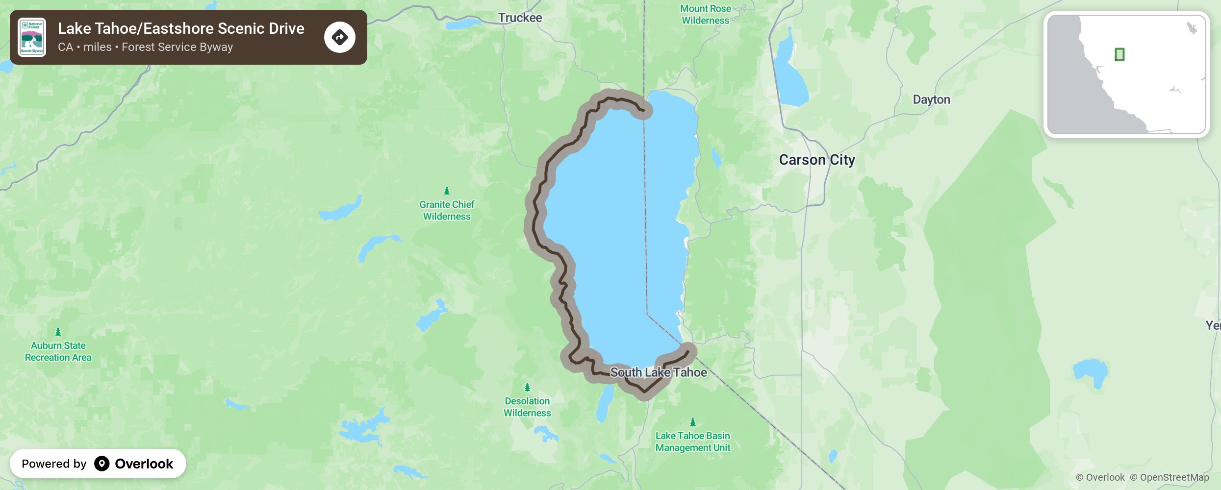 Map of Lake Tahoe/Eastshore Scenic Drive - scenic route