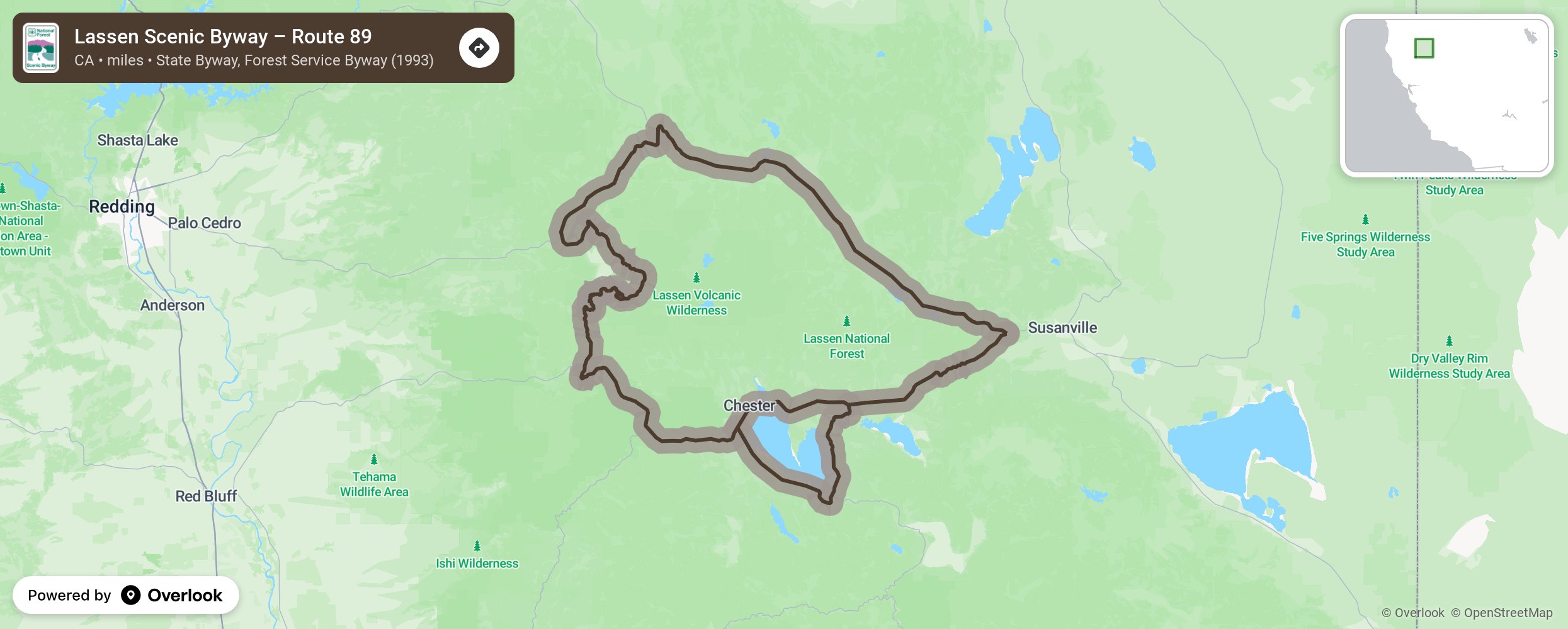 Map of Lassen Scenic Byway – Route 89 - scenic route