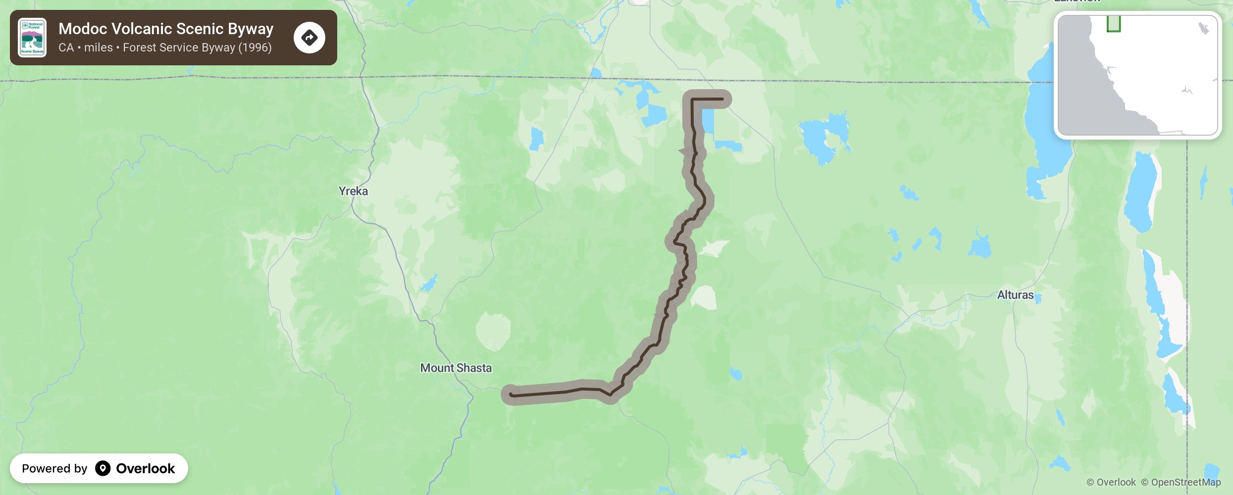 Map of Modoc Volcanic Scenic Byway - scenic route