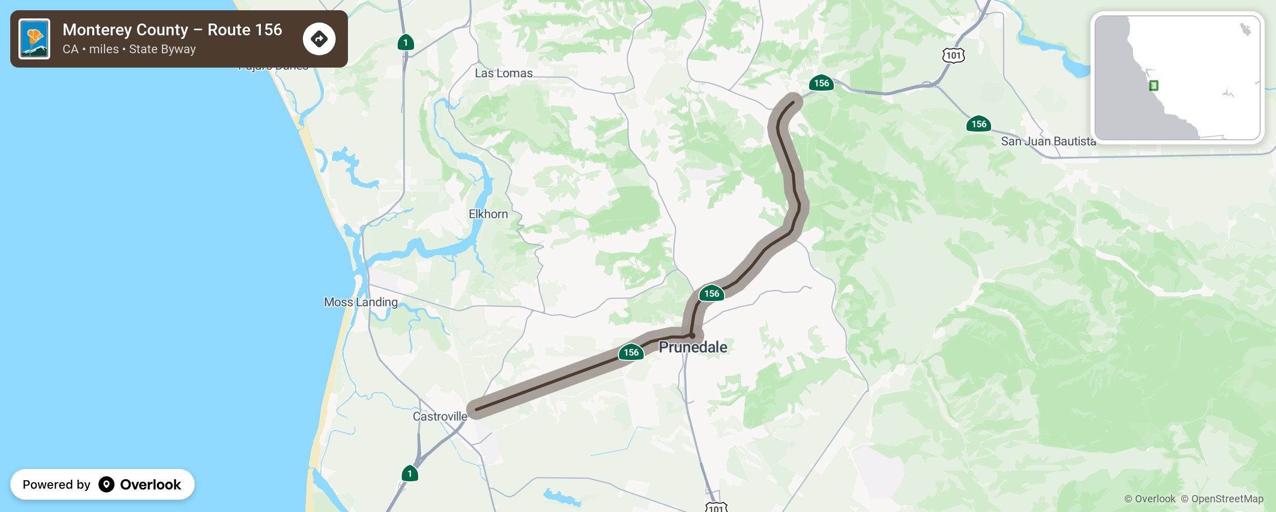 Map of Monterey County – Route 156 - scenic route