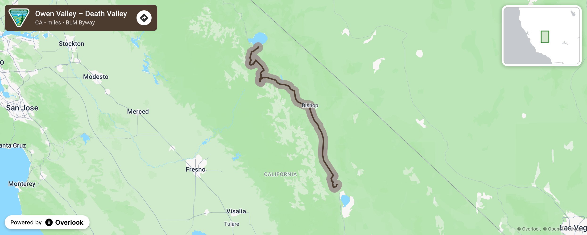 Map of Owen Valley – Death Valley - scenic route