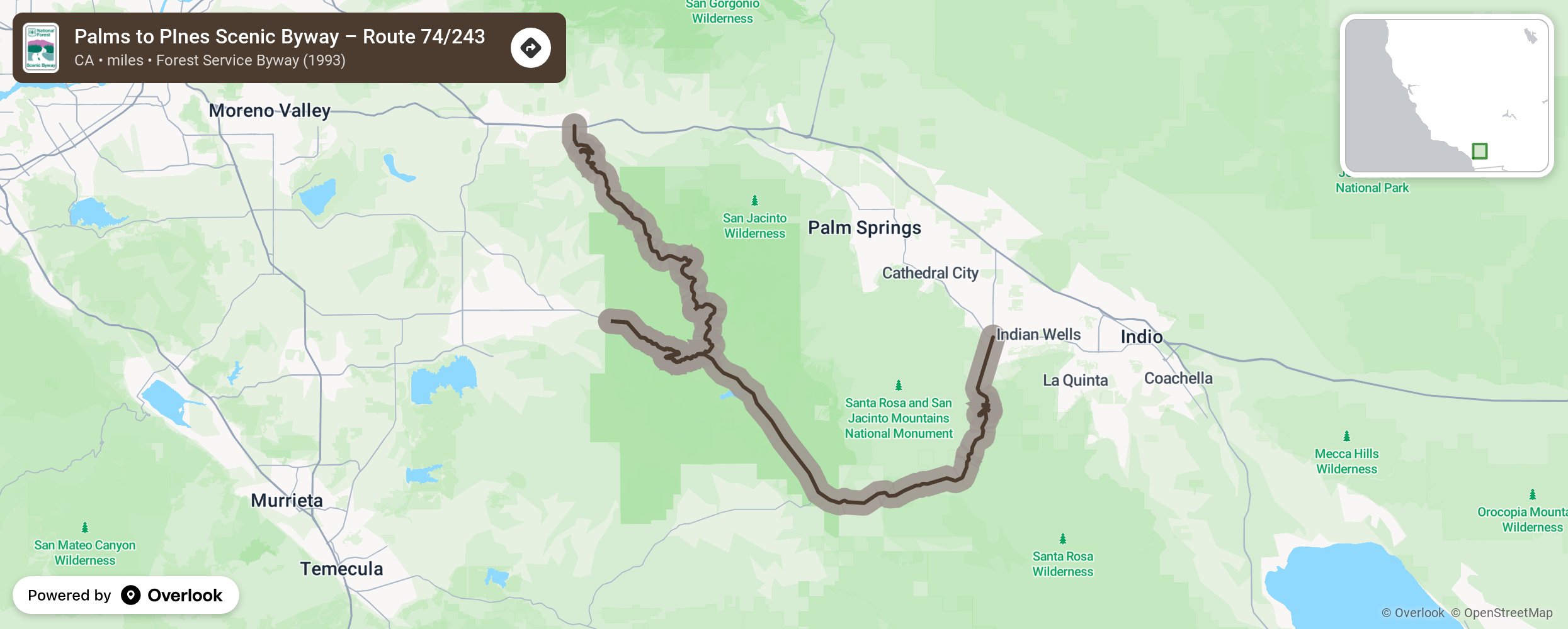 Map of Palms to PInes Scenic Byway – Route 74/243 - scenic route