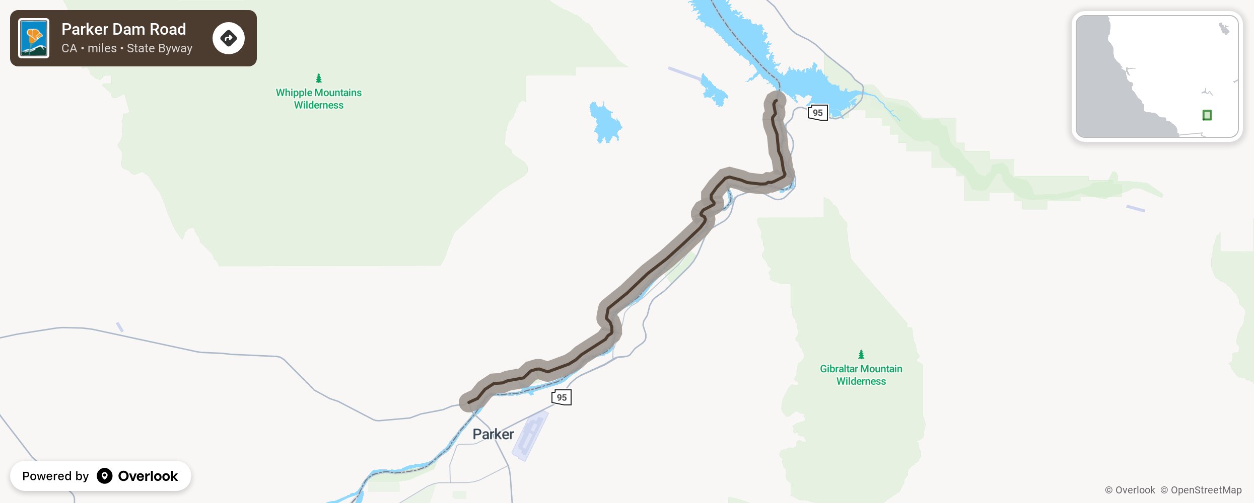 Map of Parker Dam Road - scenic route