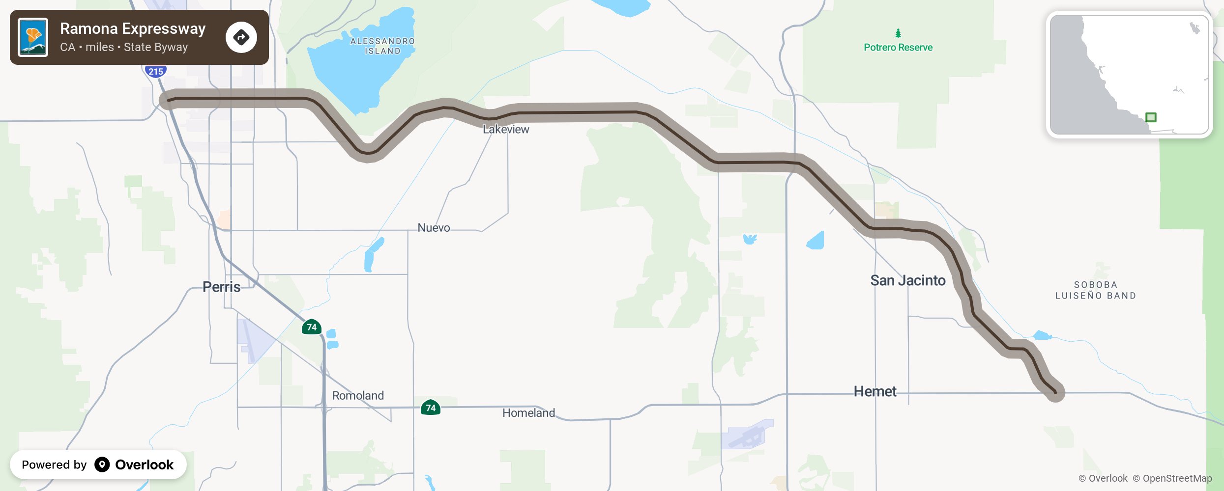 Map of Ramona Expressway - scenic route