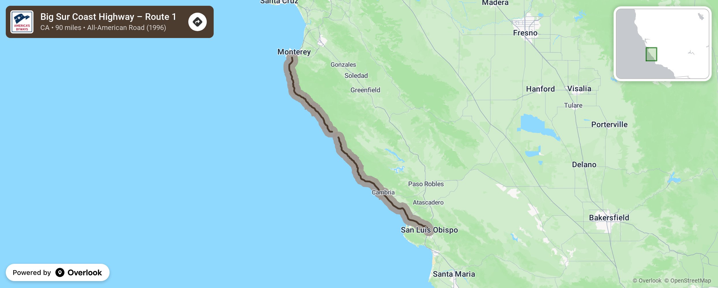 Map of Big Sur Coast Highway – Route 1 - scenic route