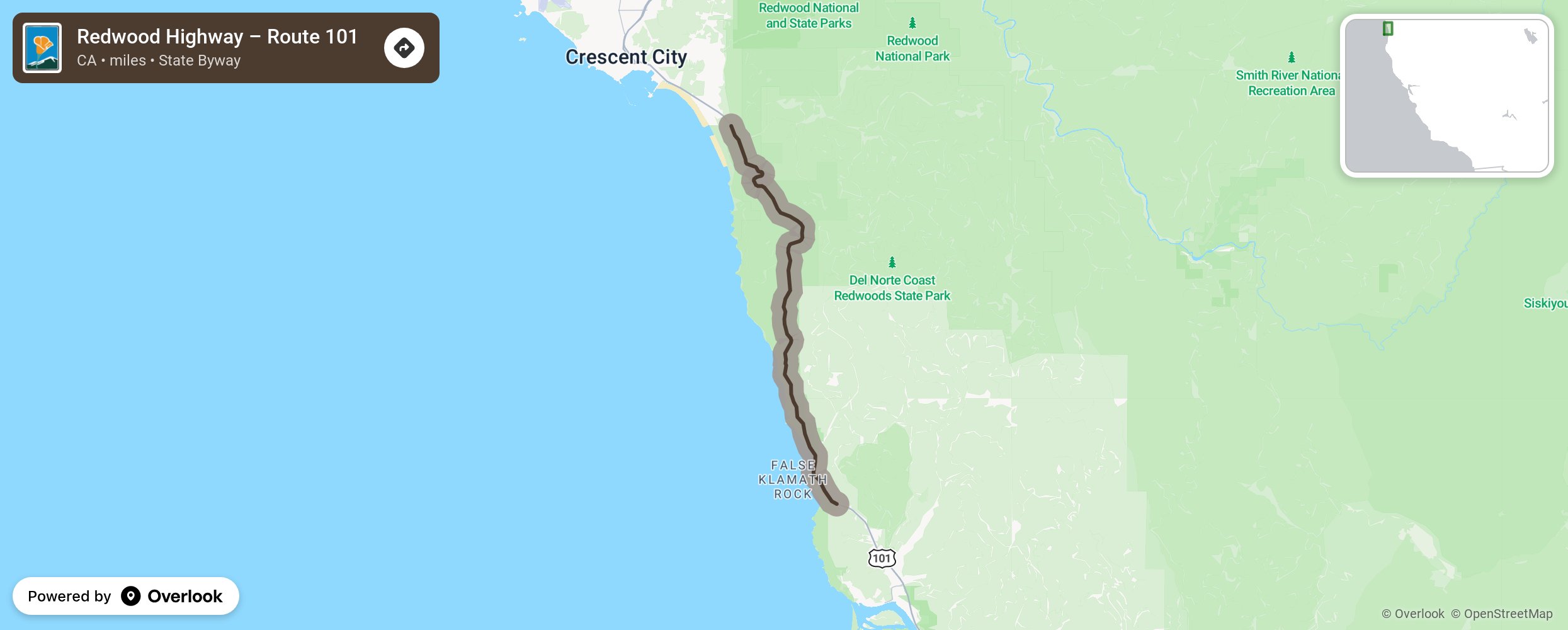 Map of Redwood Highway – Route 101 - scenic route