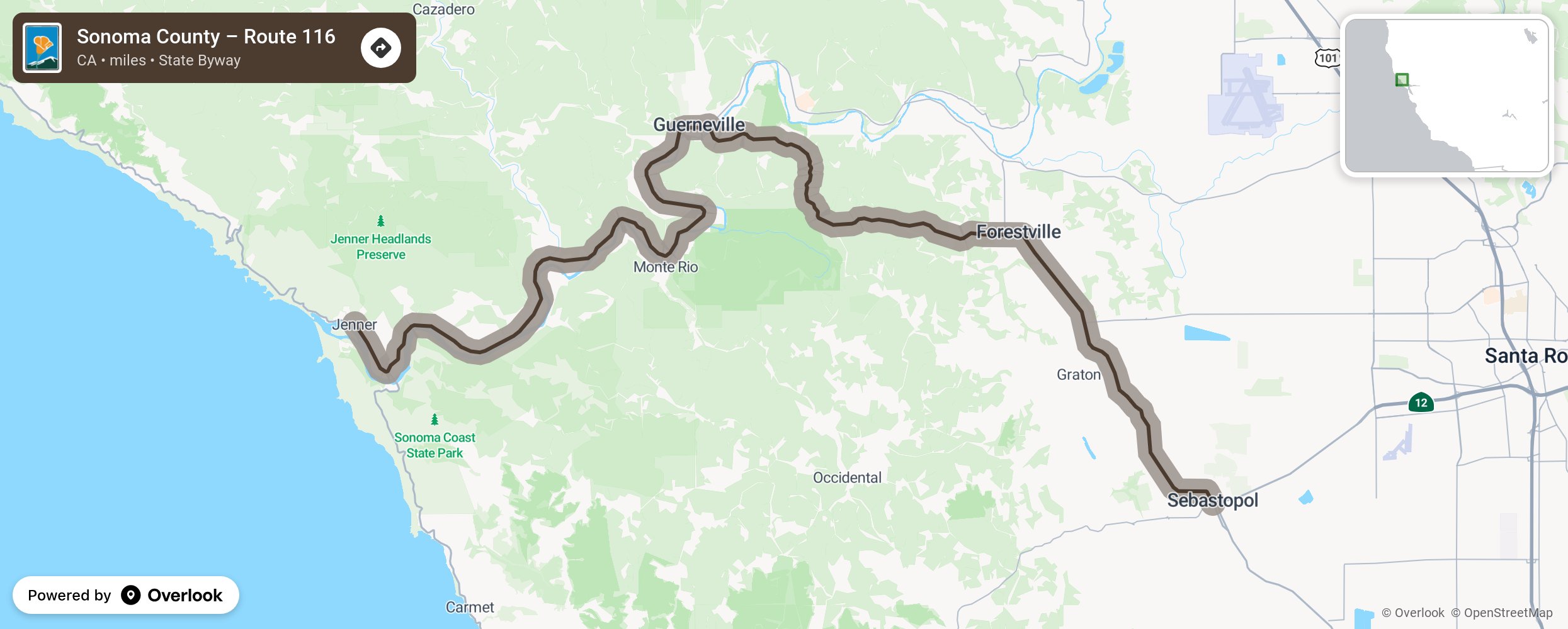 Map of Sonoma County – Route 116 - scenic route