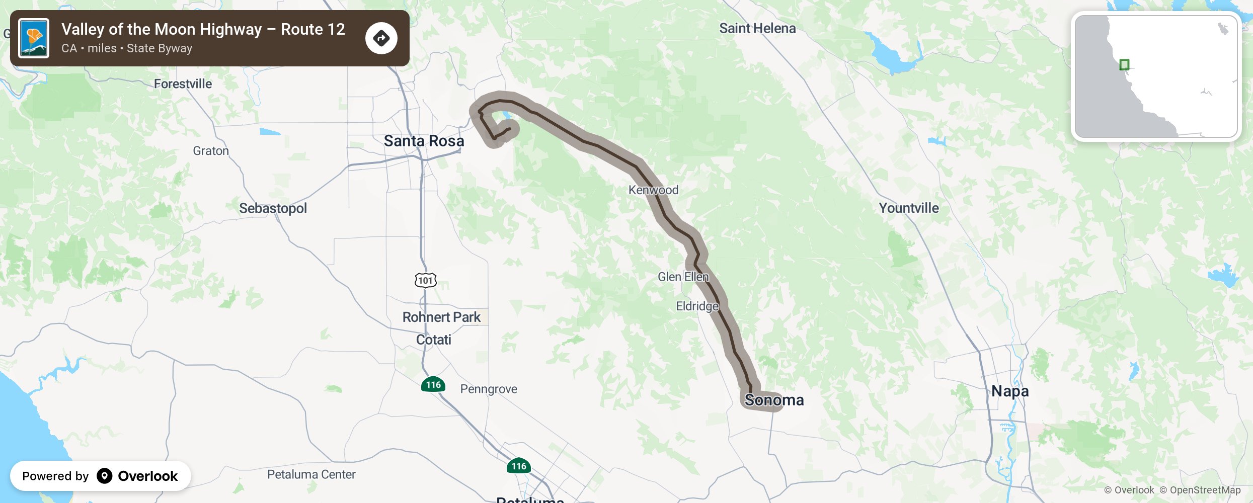 Map of Valley of the Moon Highway – Route 12 - scenic route