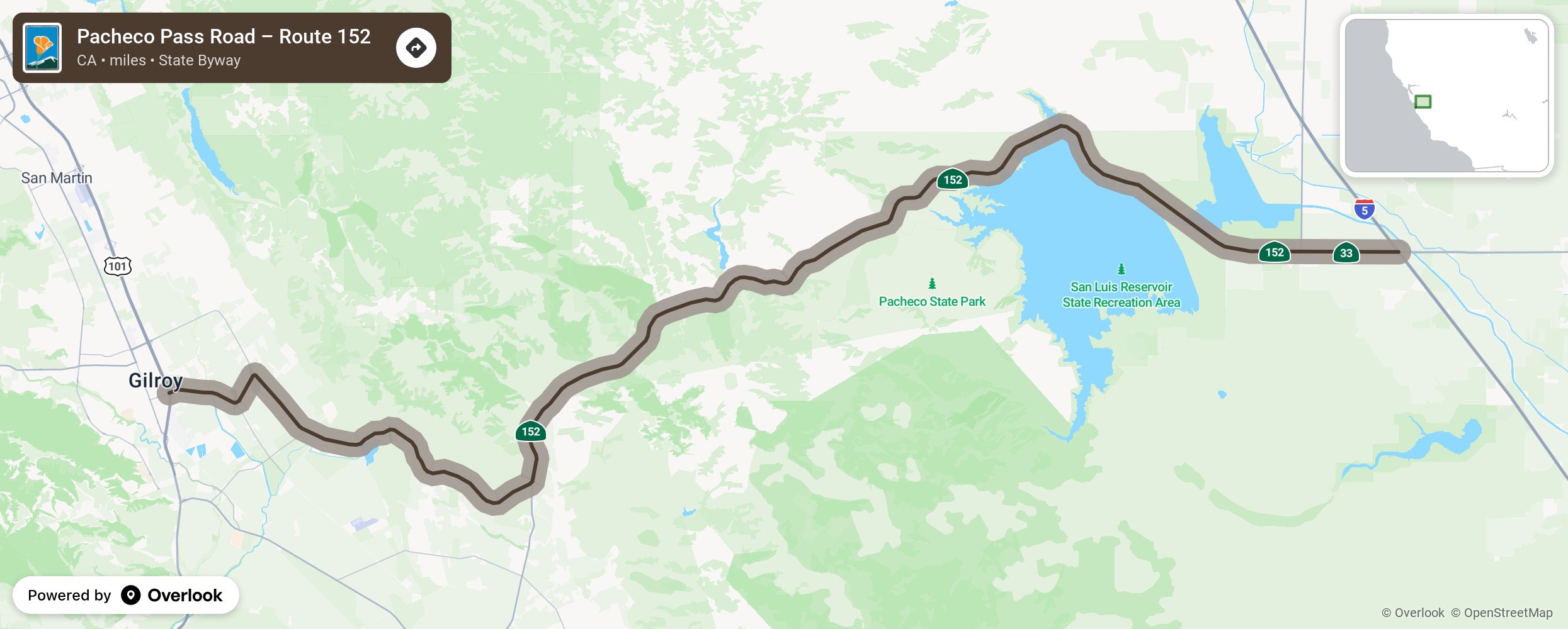 Map of Pacheco Pass Road – Route 152 - scenic route