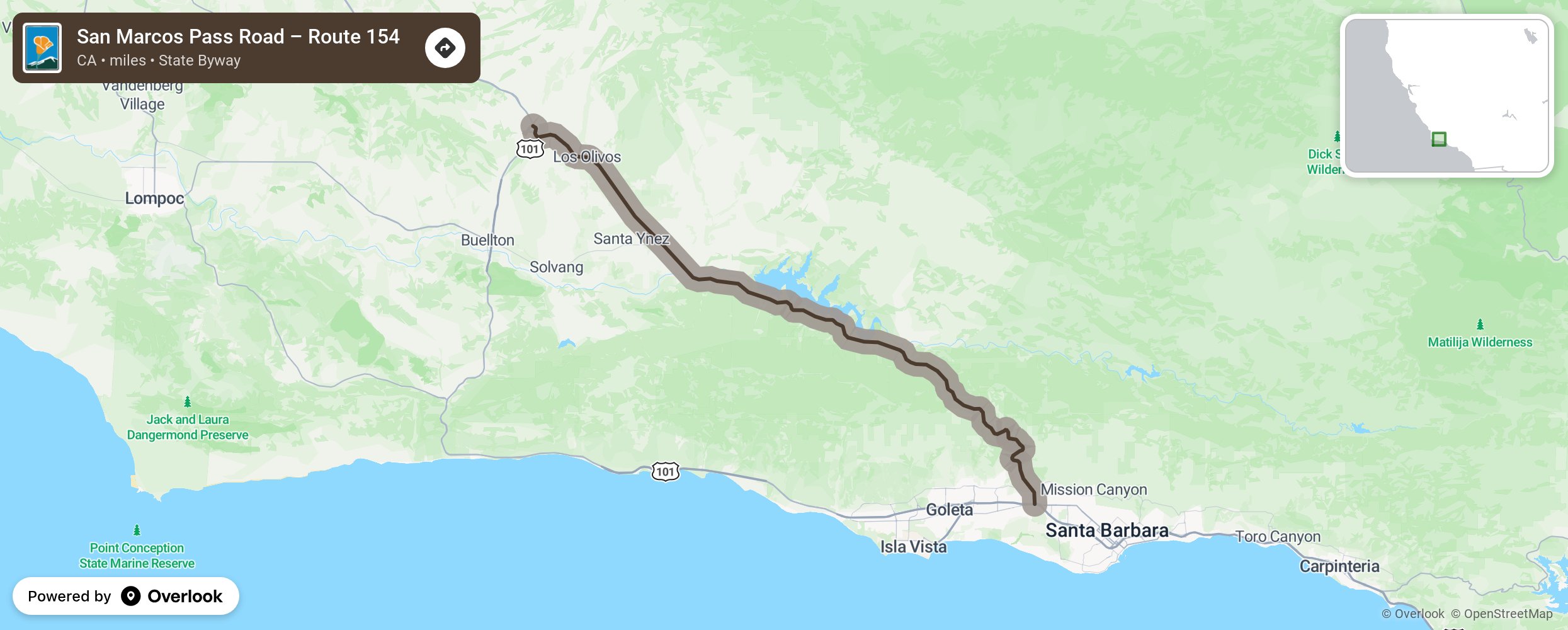 Map of San Marcos Pass Road – Route 154 - scenic route