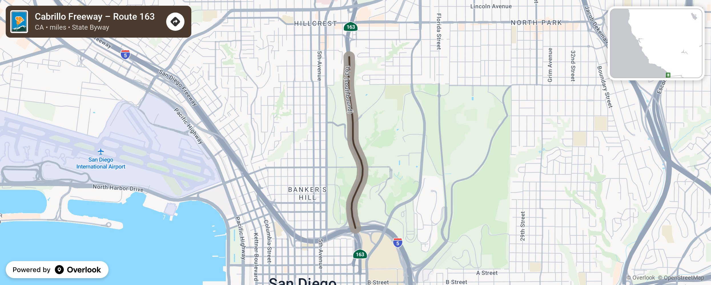 Map of Cabrillo Freeway – Route 163 - scenic route