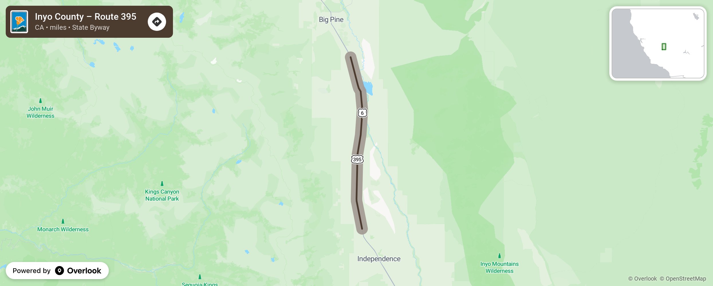 Map of Inyo County – Route 395 - scenic route